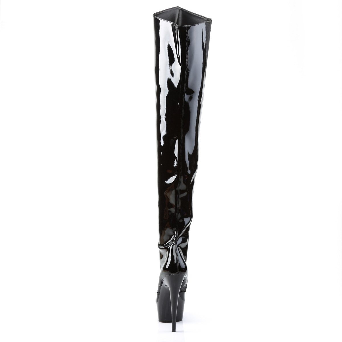 Pleaser Delight-3010 B/M - Shiny Black Platform High-Heel Thigh High Boots