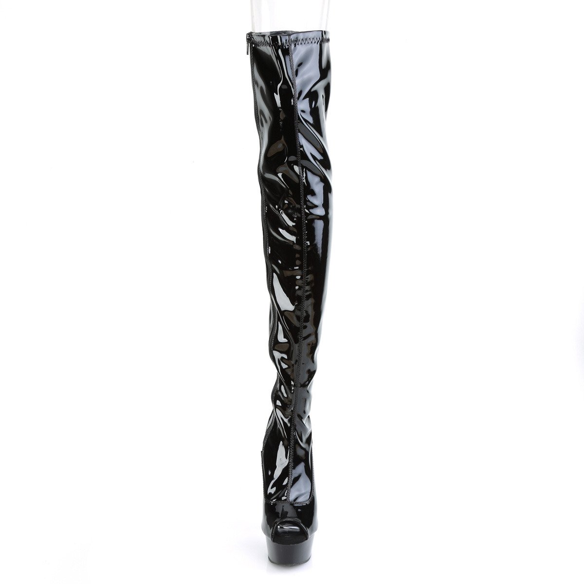 Pleaser Delight-3011 B/M - Shiny Black Platform High-Heel Thigh High Boots
