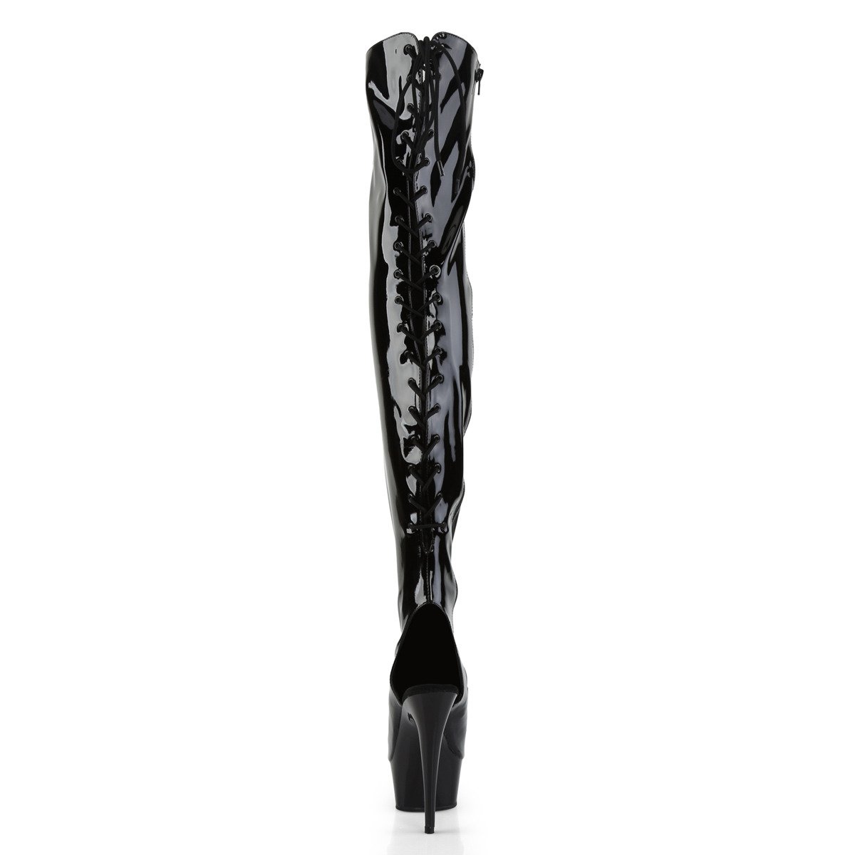 Pleaser Delight-3017 B/M - Shiny Black Platform High-Heel Thigh High Boots