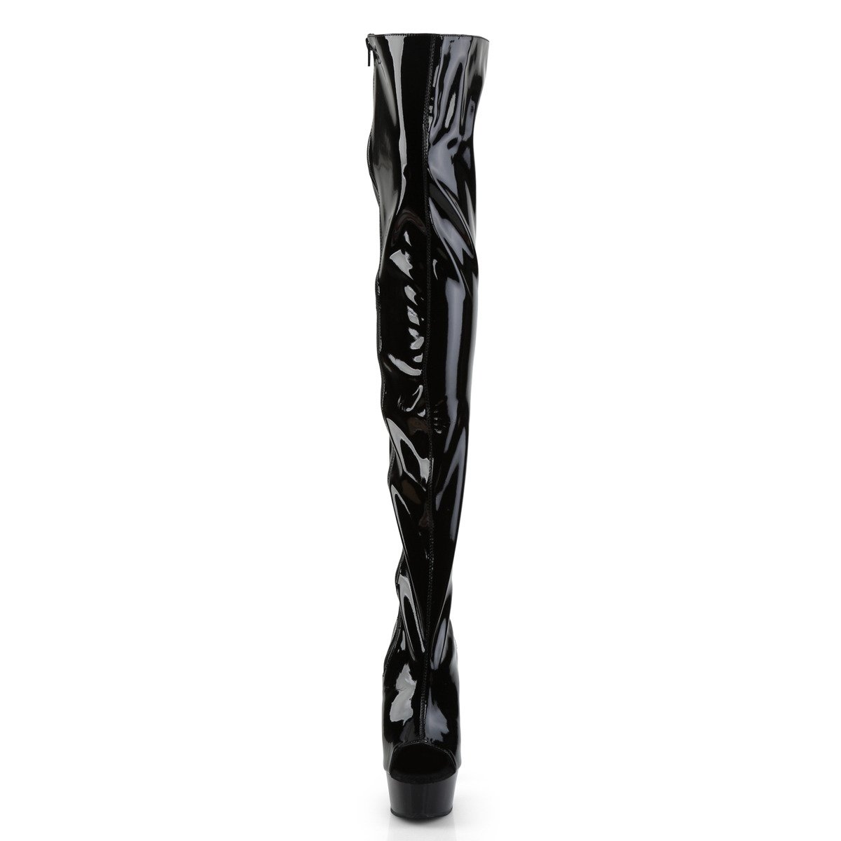 Pleaser Delight-3017 B/M - Shiny Black Platform High-Heel Thigh High Boots