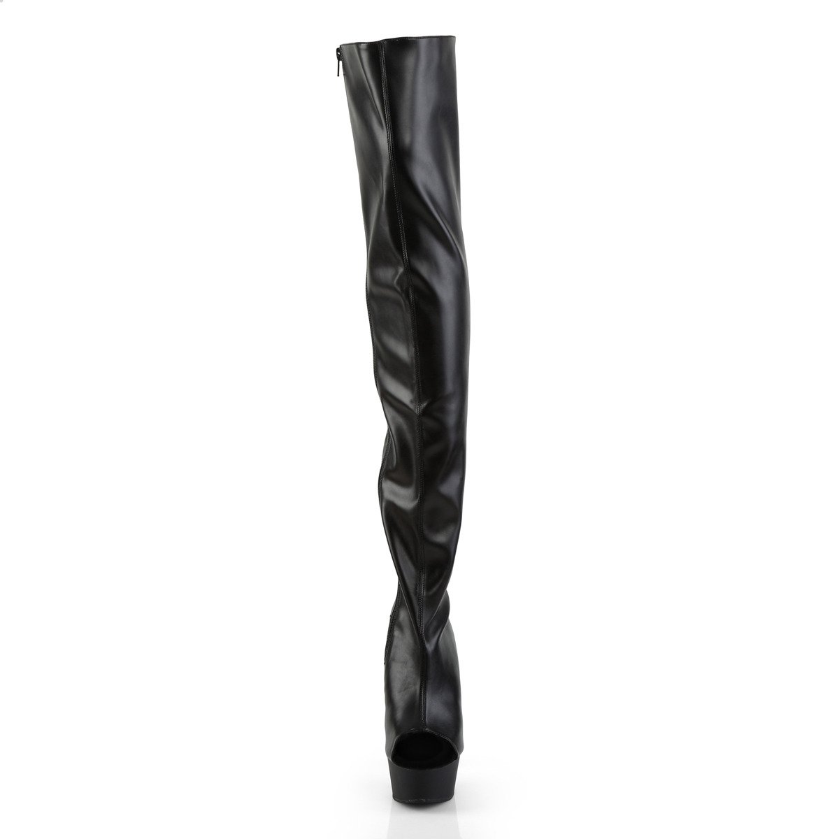 Pleaser Delight-3017 B/PU - Black Platform High-Heel Thigh High Boots