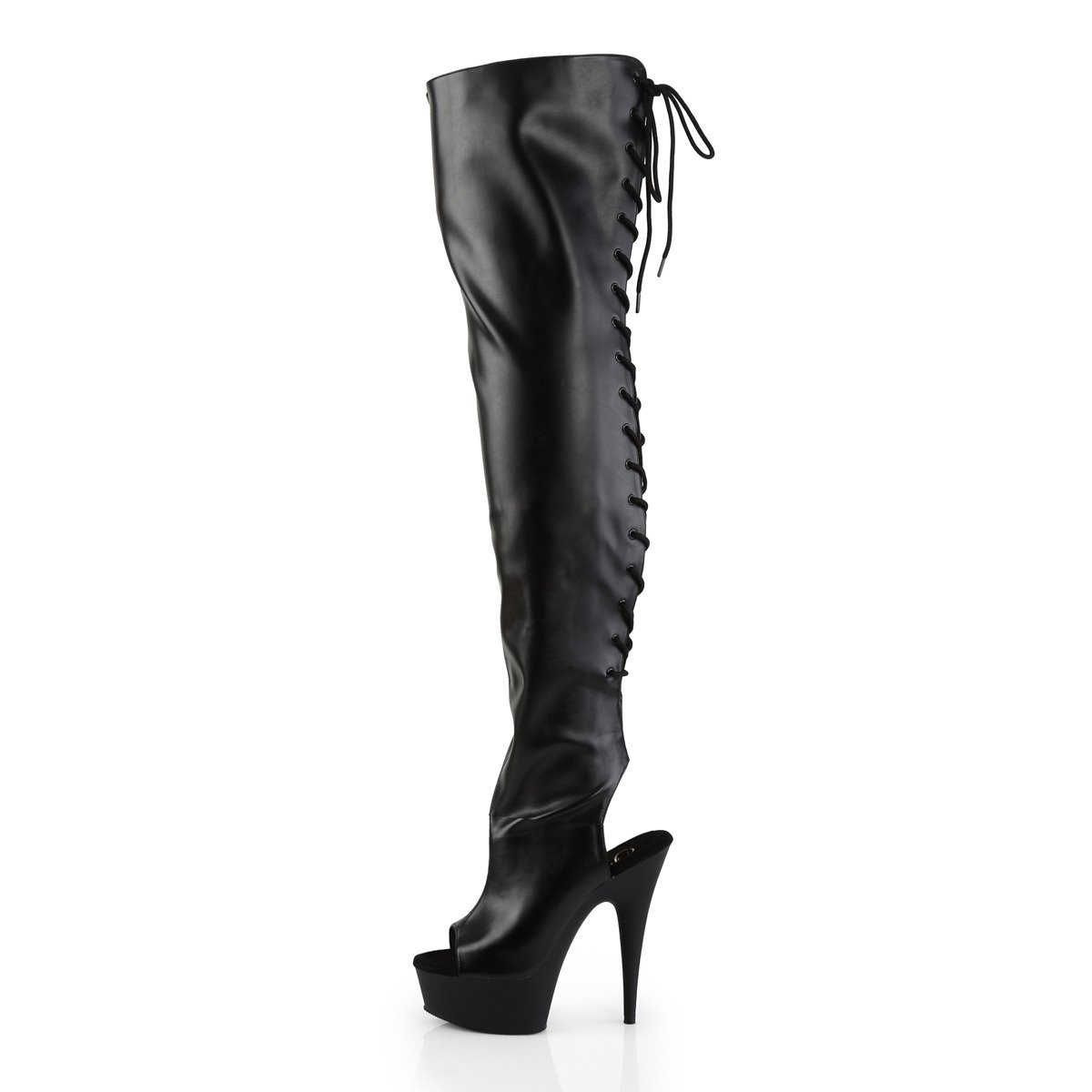 Pleaser Delight-3017 B/PU - Black Platform High-Heel Thigh High Boots