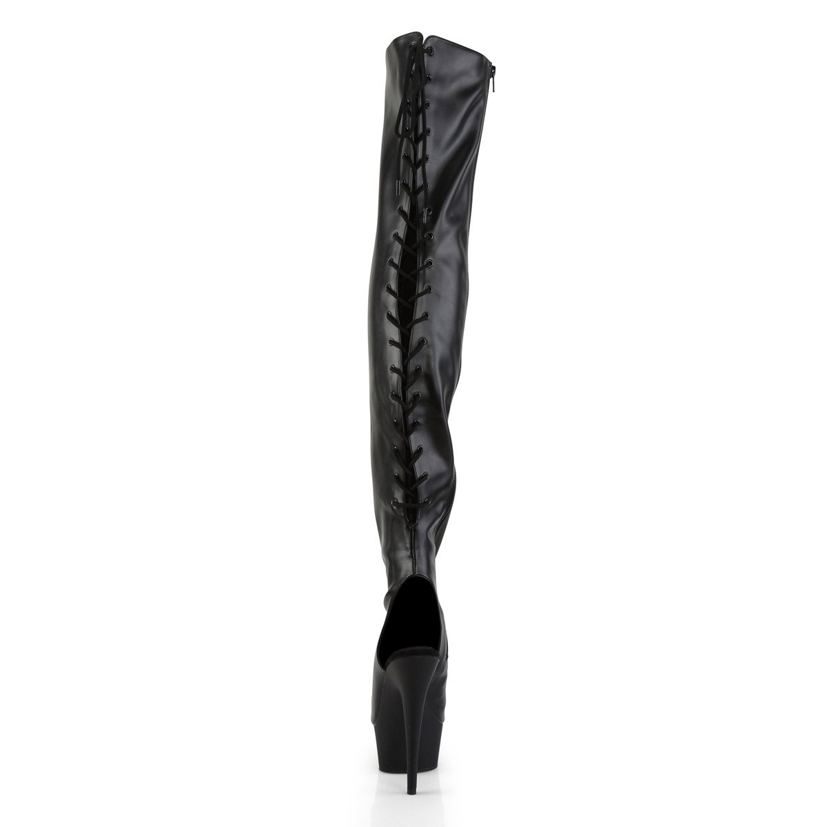 Pleaser Delight-3017 B/PU - Black Platform High-Heel Thigh High Boots
