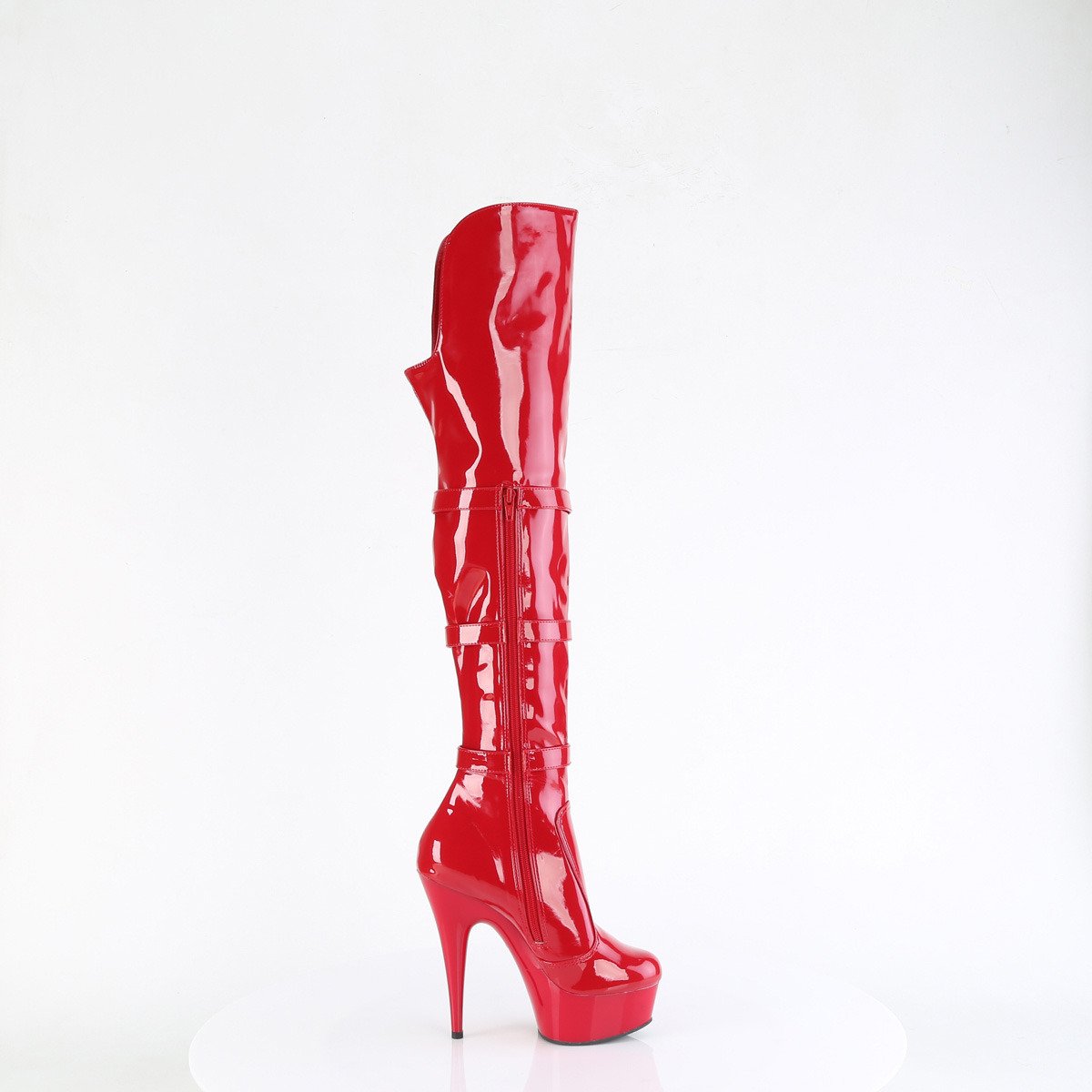 Pleaser Delight-3018 R/M - Shiny Red Platform High-Heel Thigh High Boots