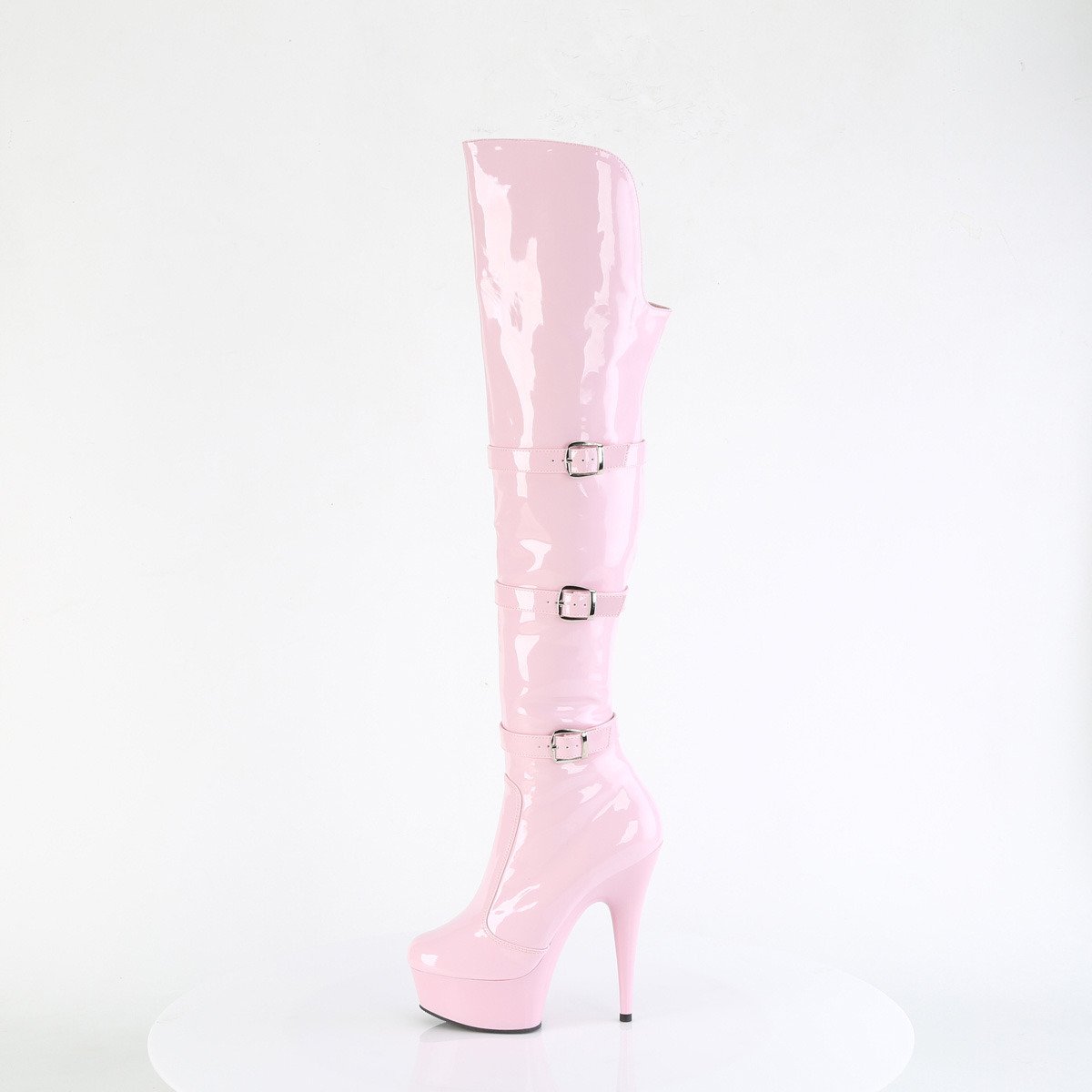Pleaser Delight-3018 BP/M - Shiny Pink Platform High-Heel Thigh High Boots