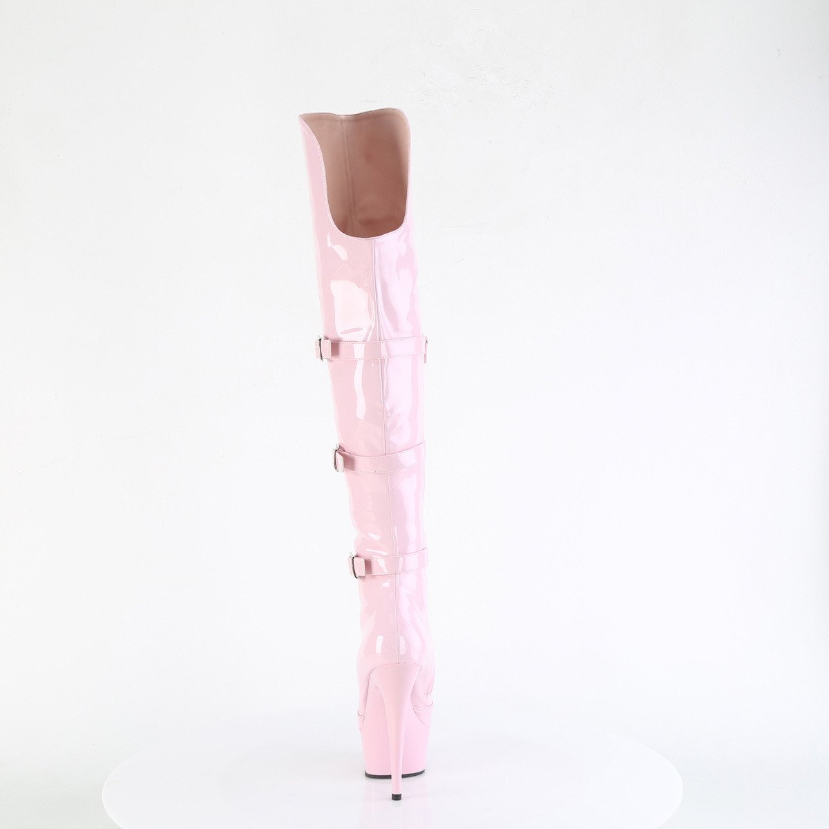 Pleaser Delight-3018 BP/M - Shiny Pink Platform High-Heel Thigh High Boots