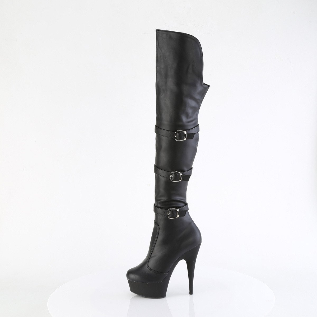 Pleaser Delight-3018 BPU/M - Black Platform High-Heel Thigh High Boots