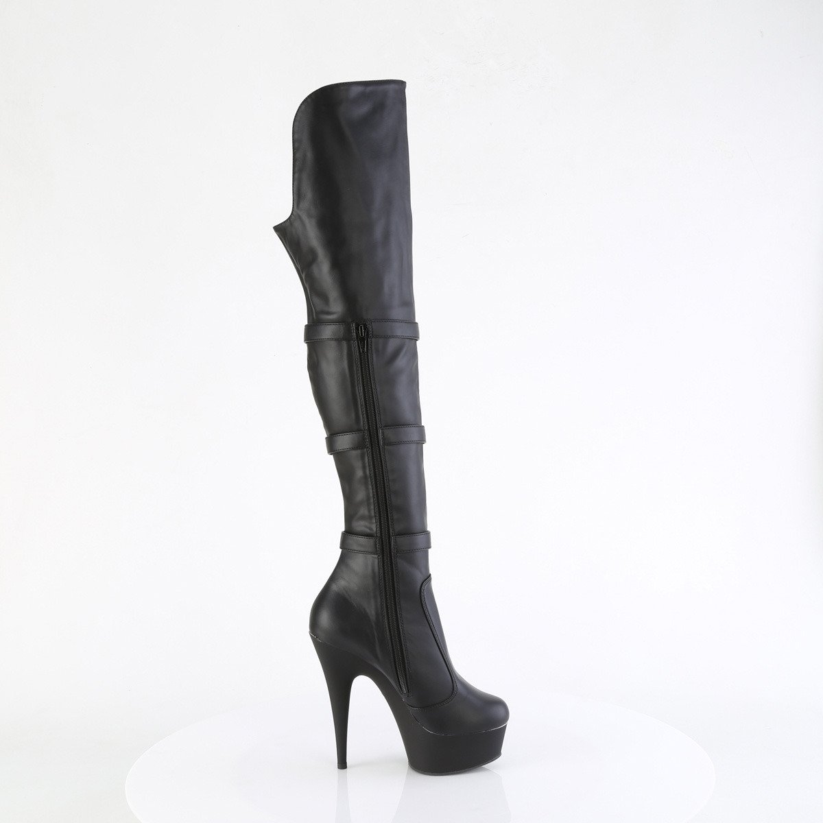 Pleaser Delight-3018 BPU/M - Black Platform High-Heel Thigh High Boots