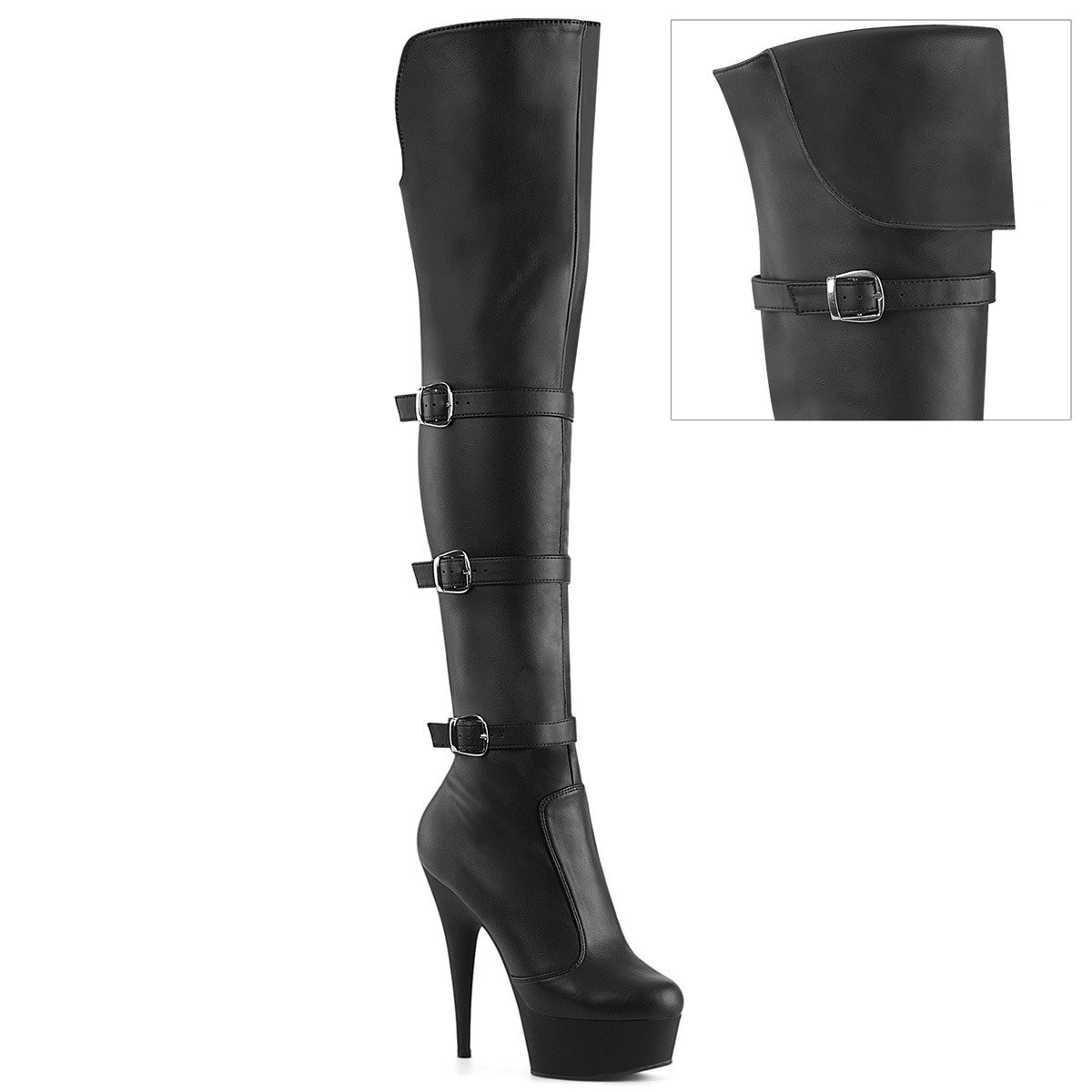 Pleaser Delight-3018 BPU/M - Black Platform High-Heel Thigh High Boots