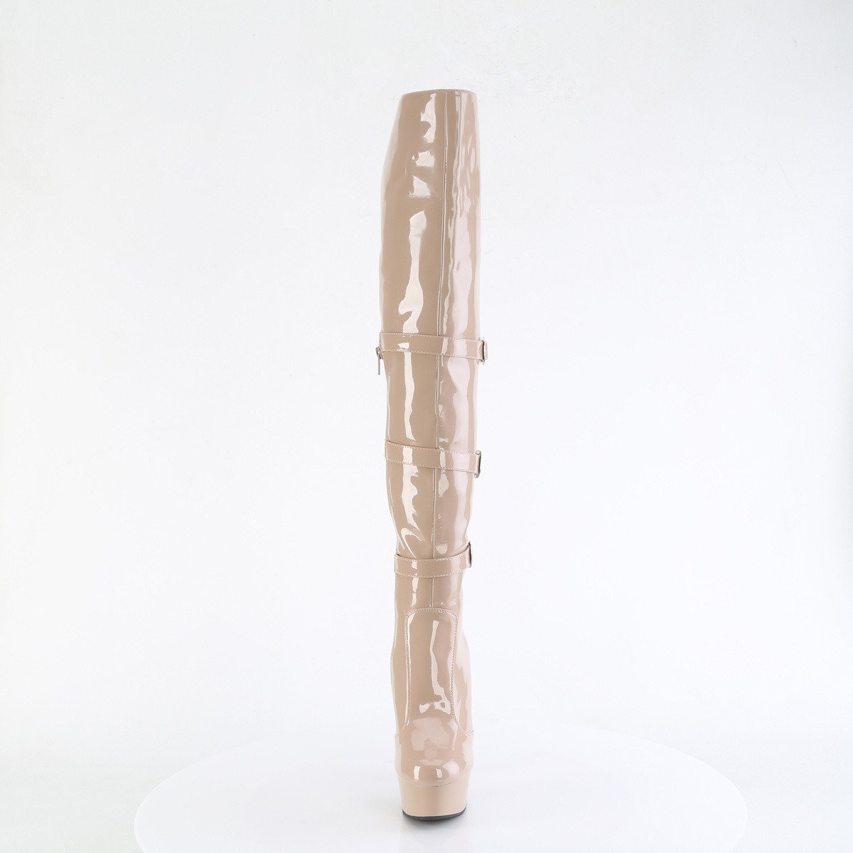 Pleaser Delight-3018 ND/M - Shiny Beige Platform High-Heel Thigh High Boots