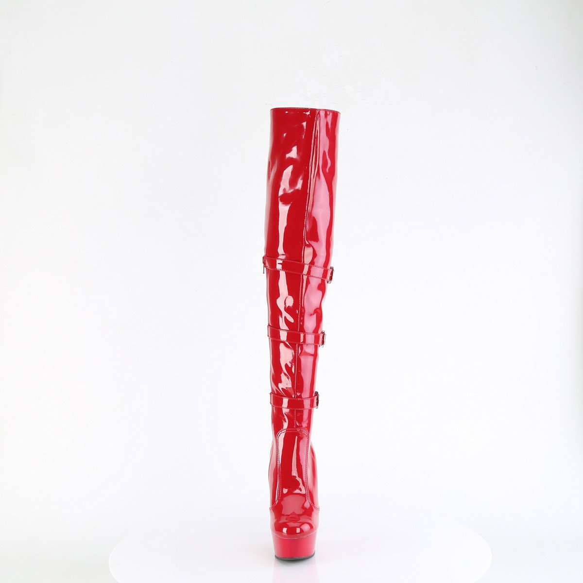 Pleaser Delight-3018 R/M - Shiny Red Platform High-Heel Thigh High Boots