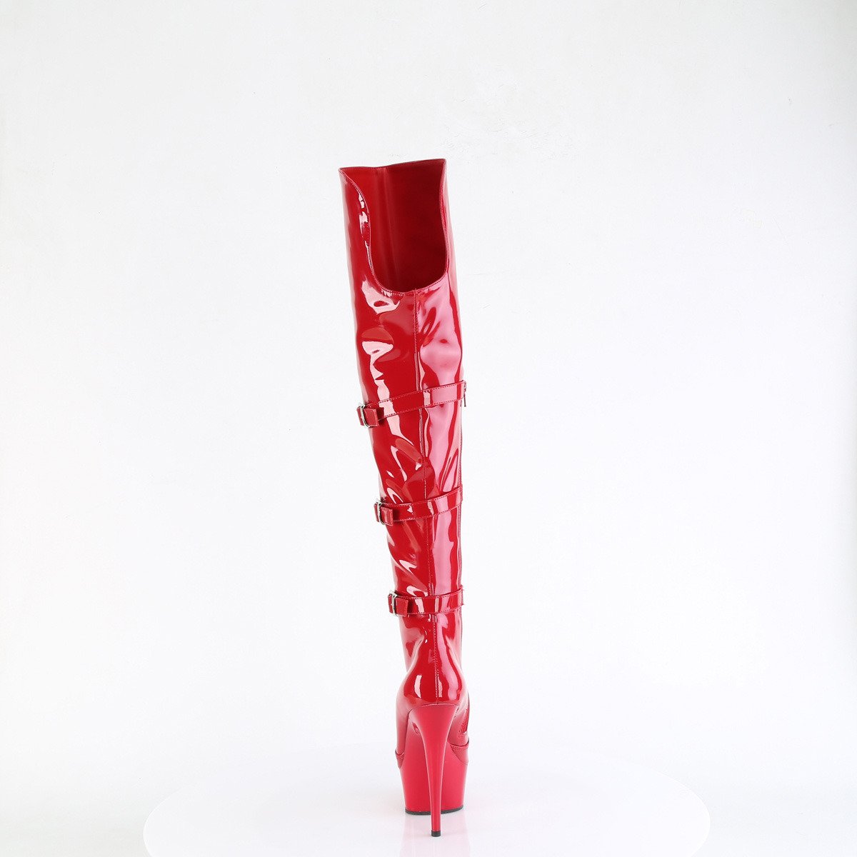 Pleaser Delight-3018 R/M - Shiny Red Platform High-Heel Thigh High Boots