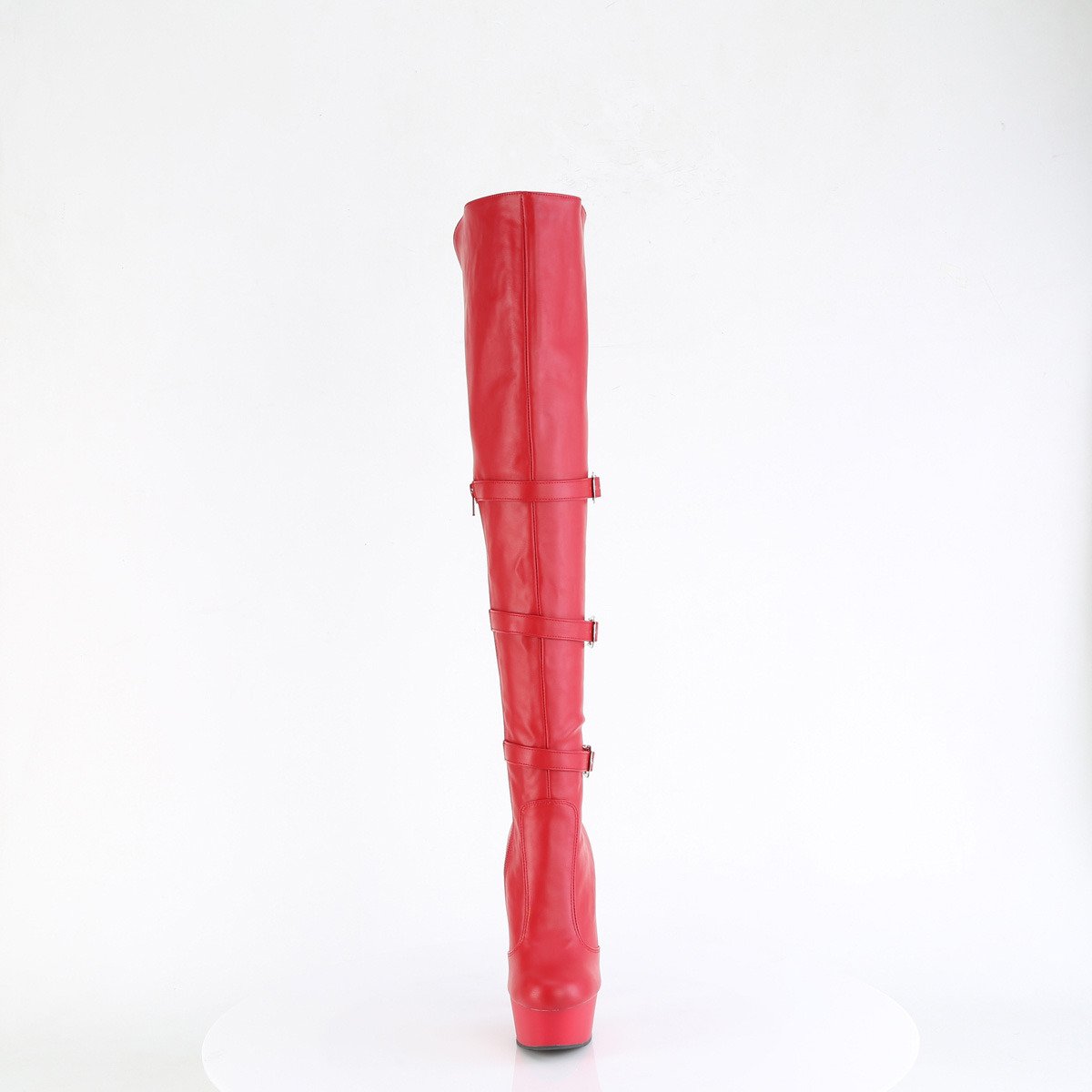 Pleaser Delight-3018 RPU/M - Red Platform High-Heel Thigh High Boots