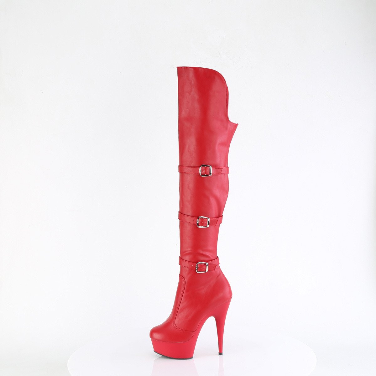 Pleaser Delight-3018 RPU/M - Red Platform High-Heel Thigh High Boots