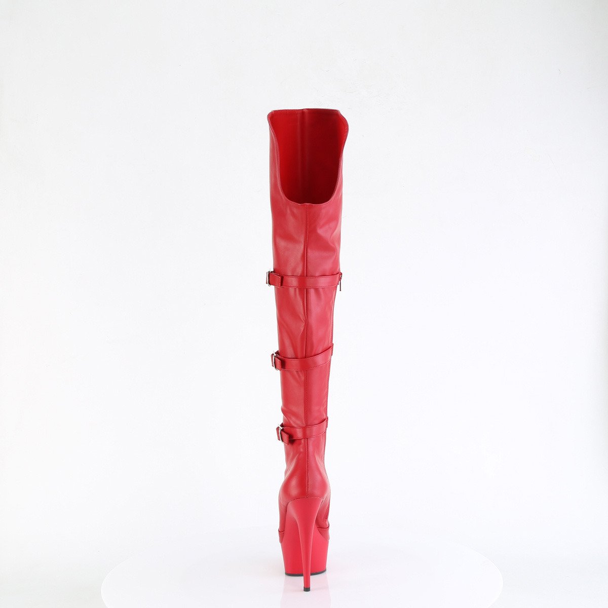 Pleaser Delight-3018 RPU/M - Red Platform High-Heel Thigh High Boots
