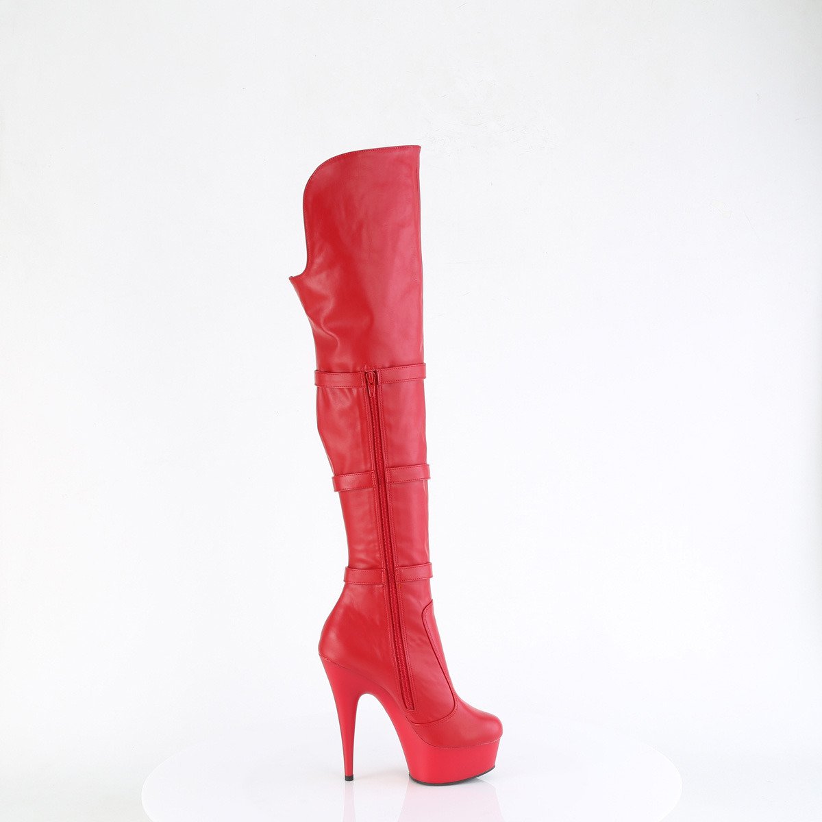 Pleaser Delight-3018 RPU/M - Red Platform High-Heel Thigh High Boots