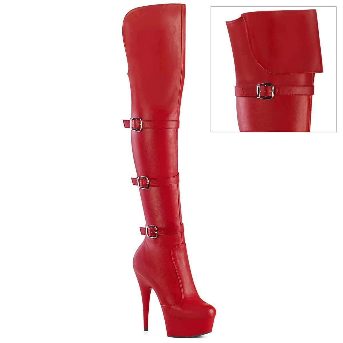 Pleaser Delight-3018 RPU/M - Red Platform High-Heel Thigh High Boots