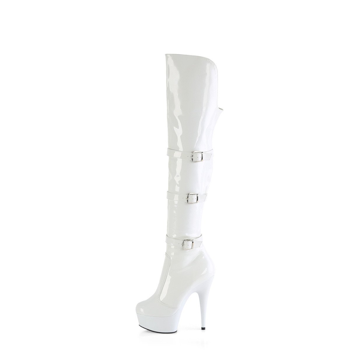 Pleaser Delight-3018 W/M - Shiny White Platform High-Heel Thigh High Boots