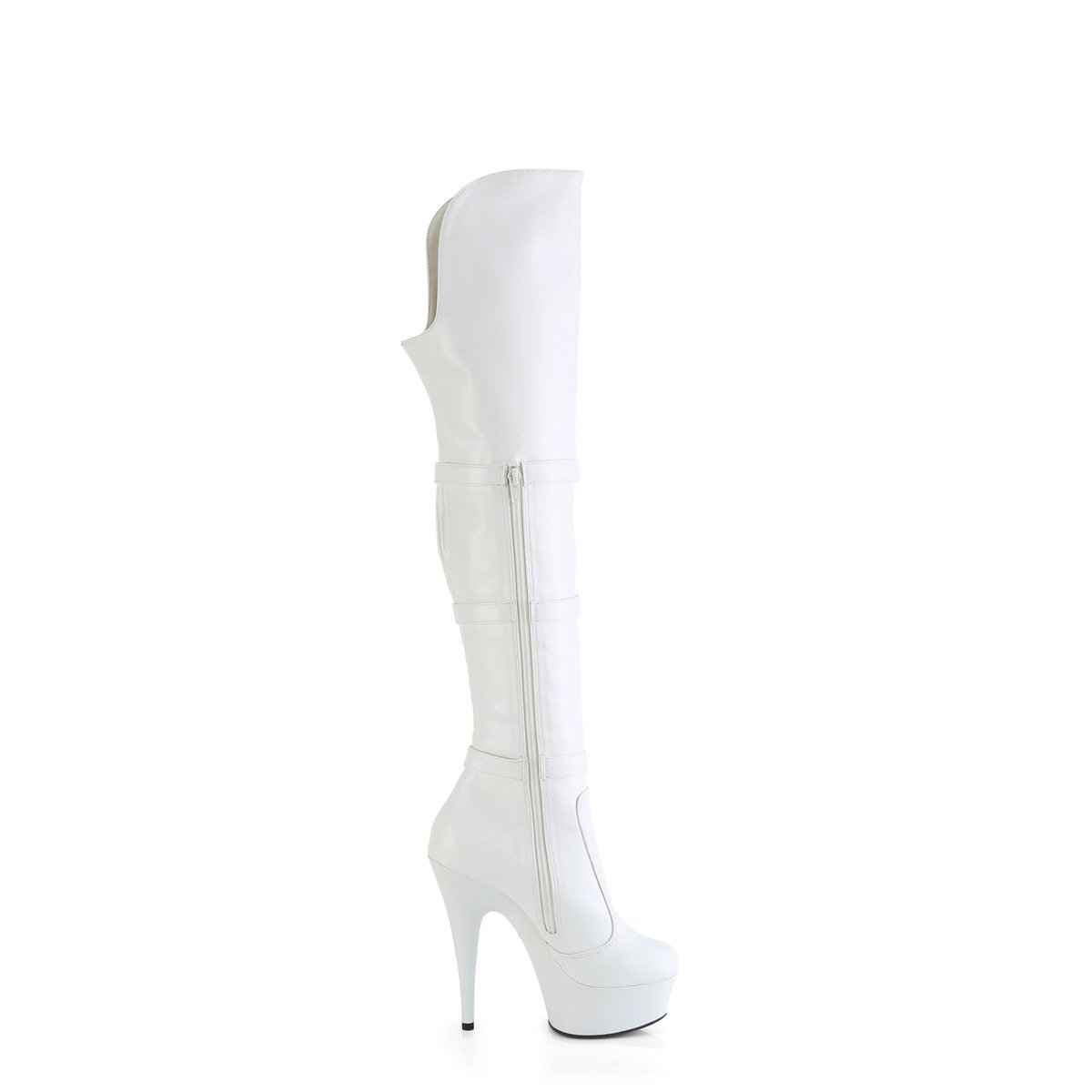 Pleaser Delight-3018 WPU/M - White Platform High-Heel Thigh High Boots