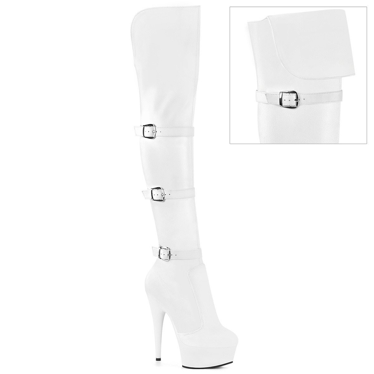 Pleaser Delight-3018 WPU/M - White Platform High-Heel Thigh High Boots