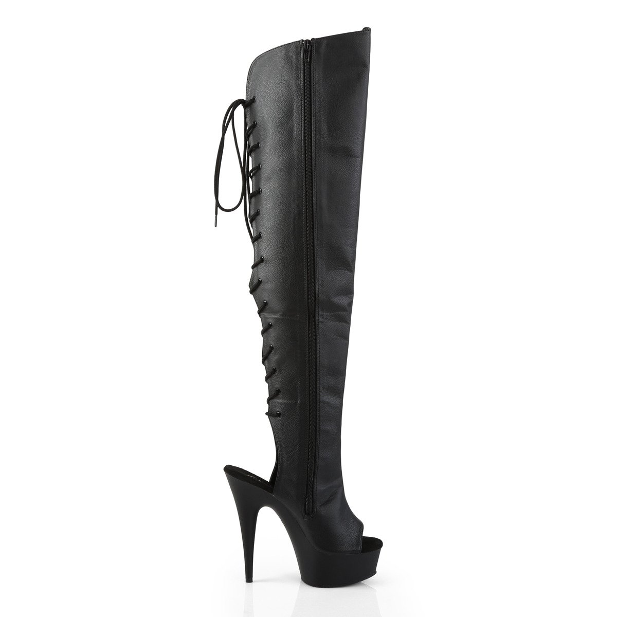 Pleaser Delight-3019 B/PU - Black Platform High-Heel Peep Toe Boots