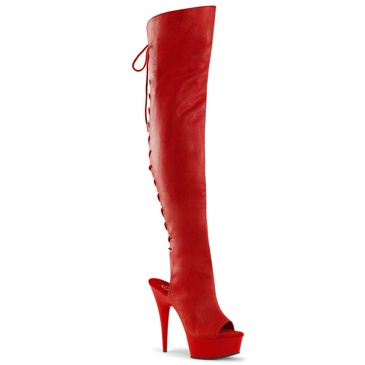 Pleaser Delight-3019 RPU/M - Red Platform High-Heel Peep Toe Boots