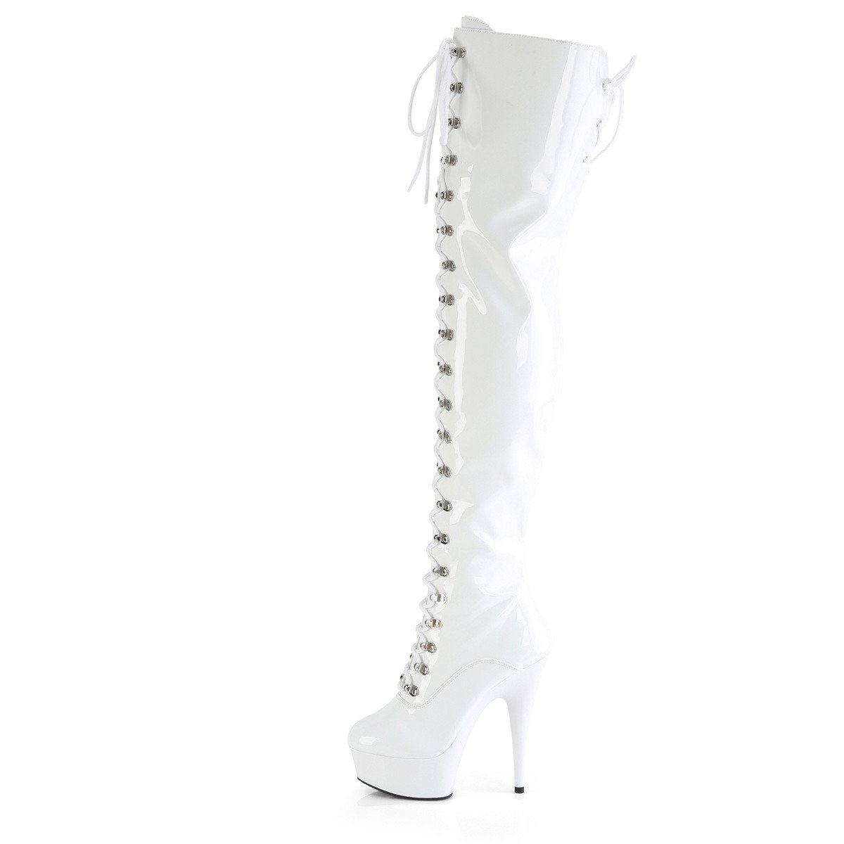 Pleaser Delight-3022 W/M - Shiny White Platform High-Heel Thigh High Boots