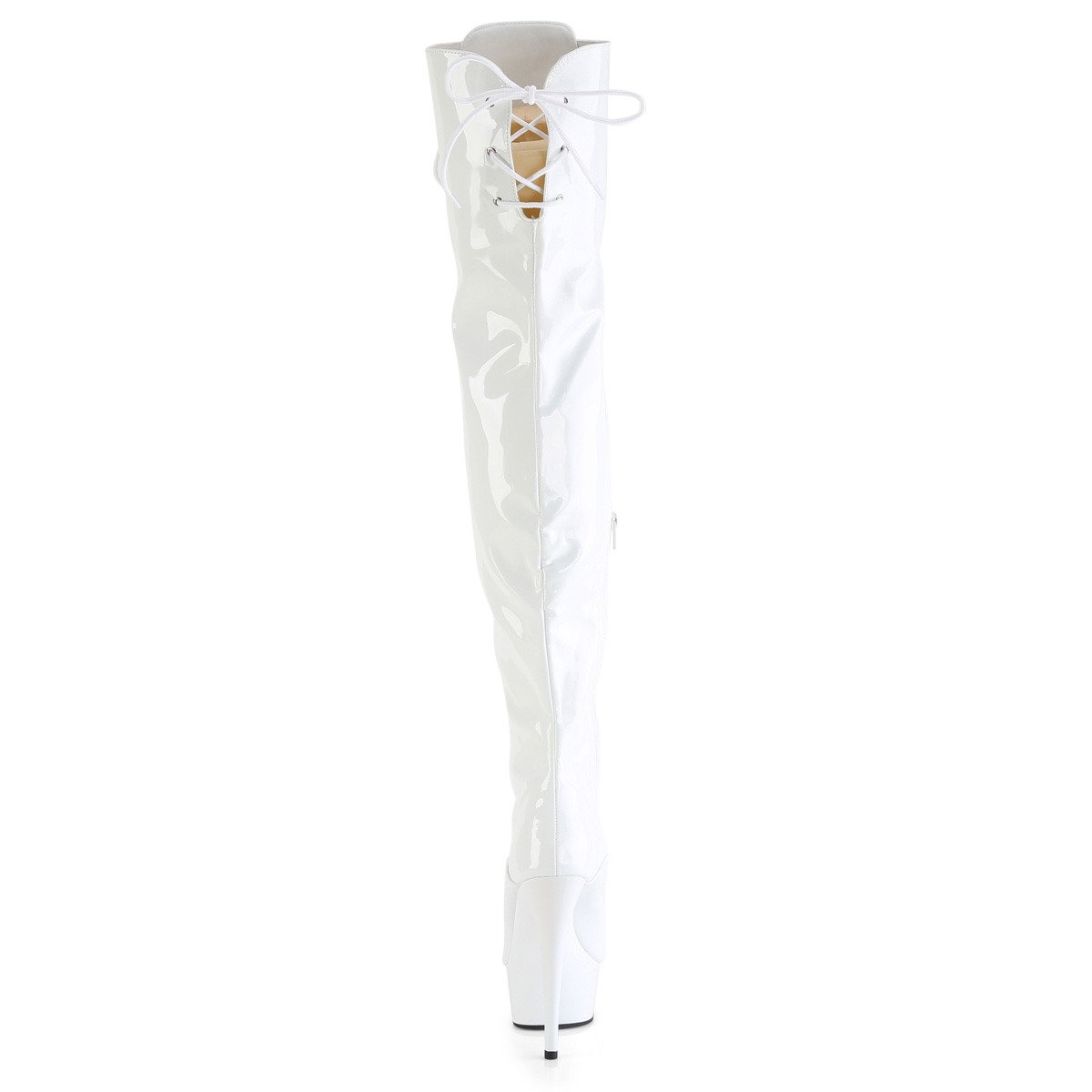 Pleaser Delight-3022 W/M - Shiny White Platform High-Heel Thigh High Boots