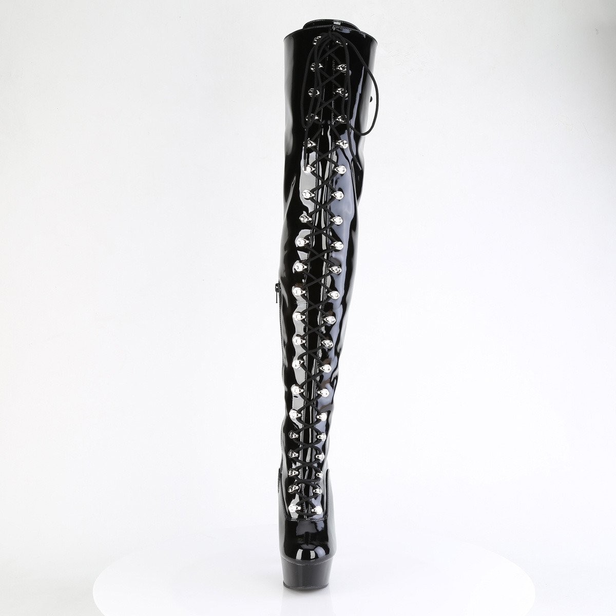 Pleaser Delight-3022 B/M - Shiny Black Platform High-Heel Thigh High Boots