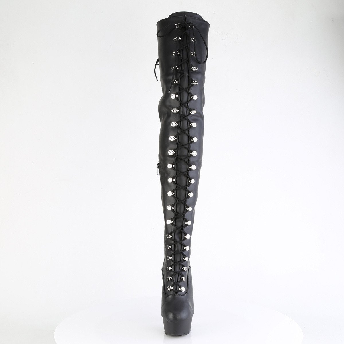 Pleaser Delight-3022 BPU/M - Black Platform High-Heel Thigh High Boots