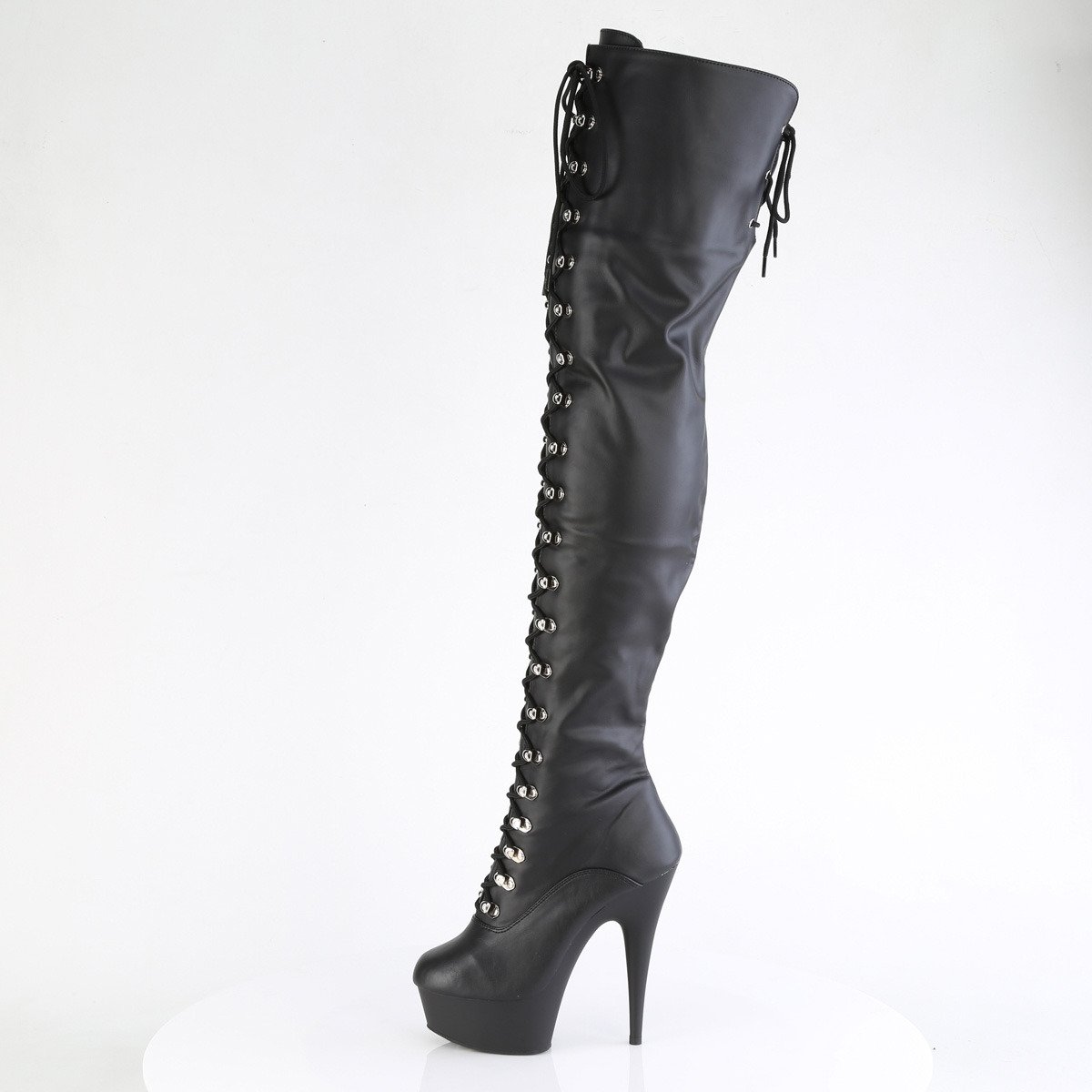 Pleaser Delight-3022 BPU/M - Black Platform High-Heel Thigh High Boots
