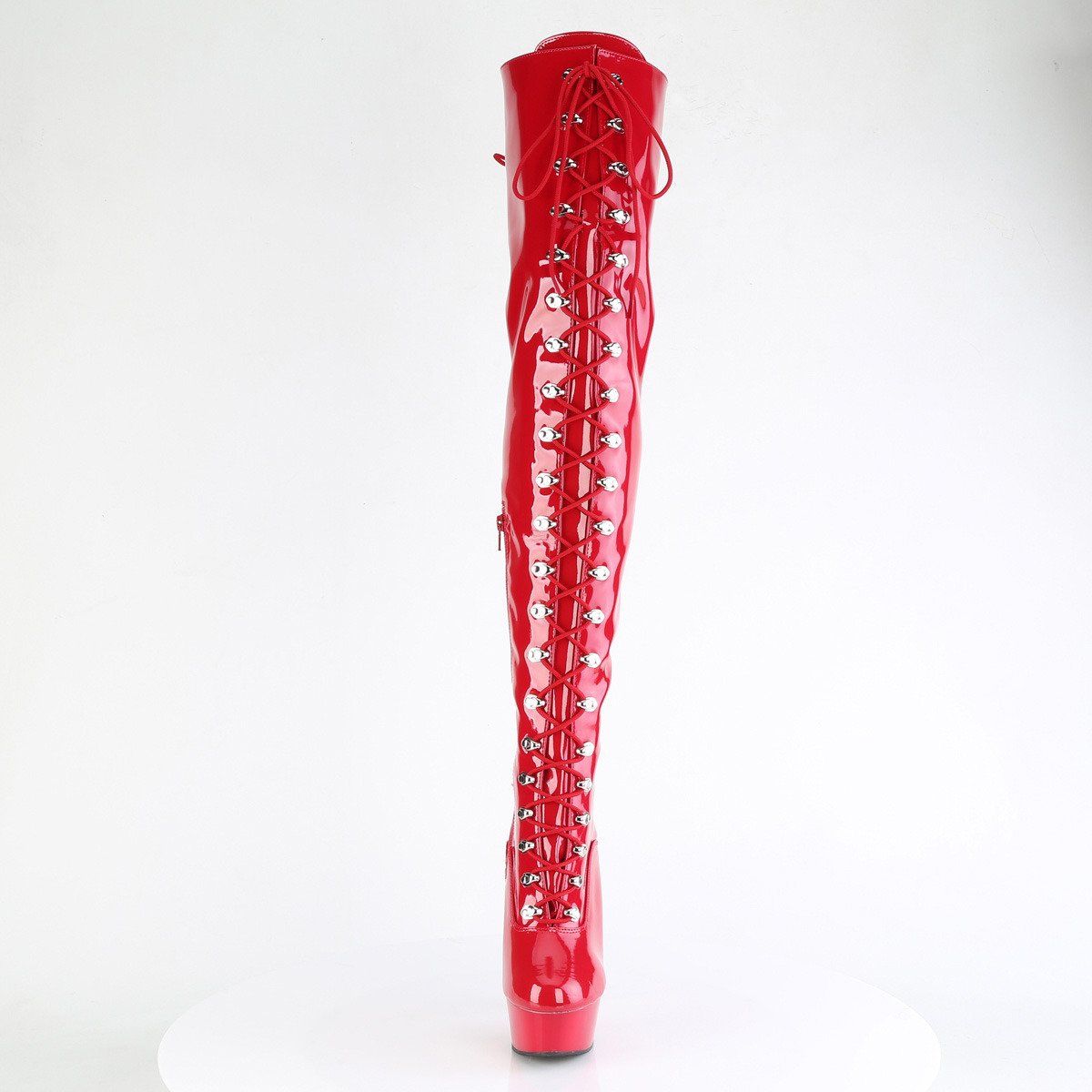 Pleaser Delight-3022 R/M - Shiny Red Platform High-Heel Thigh High Boots
