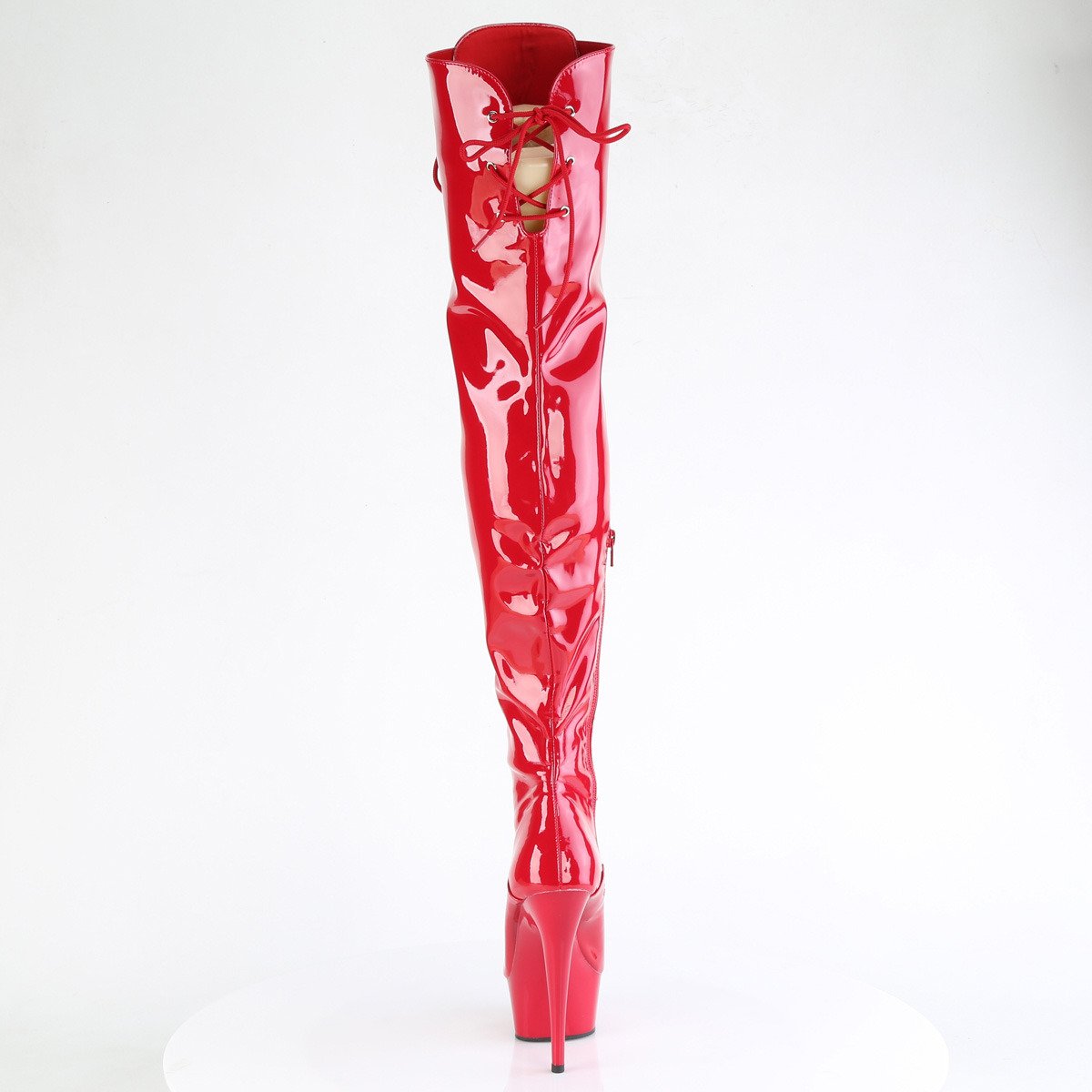 Pleaser Delight-3022 R/M - Shiny Red Platform High-Heel Thigh High Boots