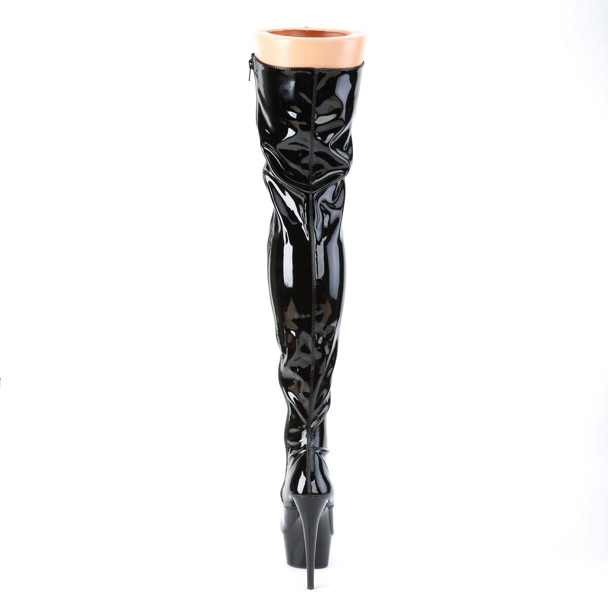 Pleaser Delight-3023 B/M - Shiny Black Platform High-Heel Thigh High Boots