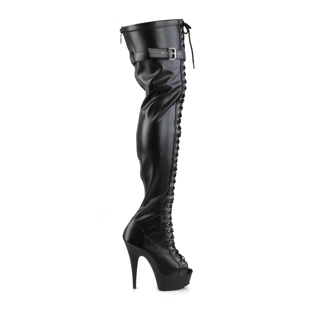 Pleaser Delight-3025 BPU/M - Black Platform High-Heel Peep Toe Boots