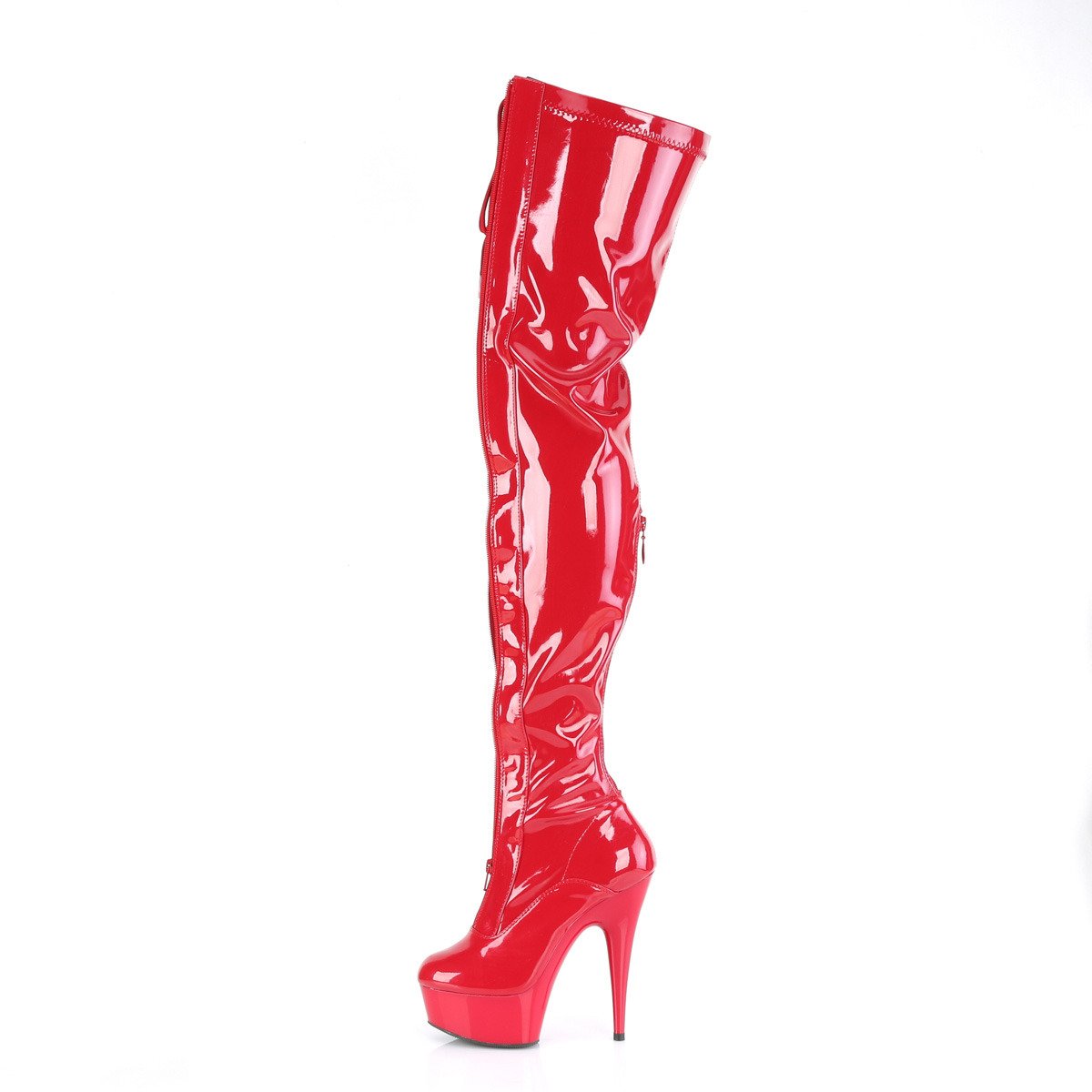 Pleaser Delight-3027 R-B/R - Shiny Red Platform High-Heel Thigh High Boots