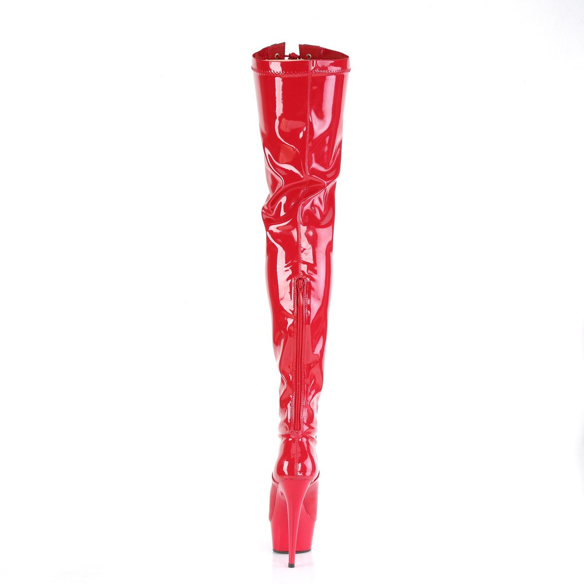 Pleaser Delight-3027 R-B/R - Shiny Red Platform High-Heel Thigh High Boots