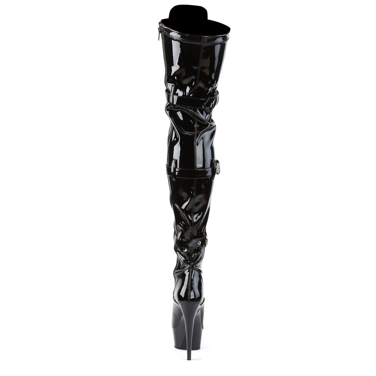 Pleaser Delight-3028 B/M - Shiny Black Platform High-Heel Thigh High Boots