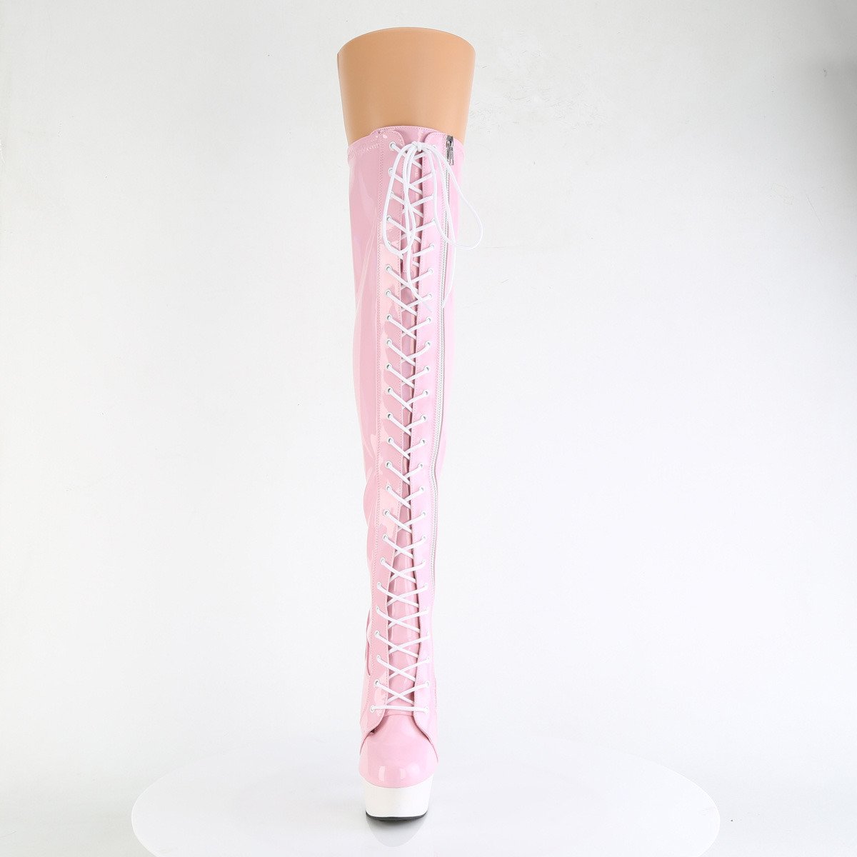 Pleaser Delight-3029 BPHG/W - Shiny Pink Platform High-Heel Thigh High Boots