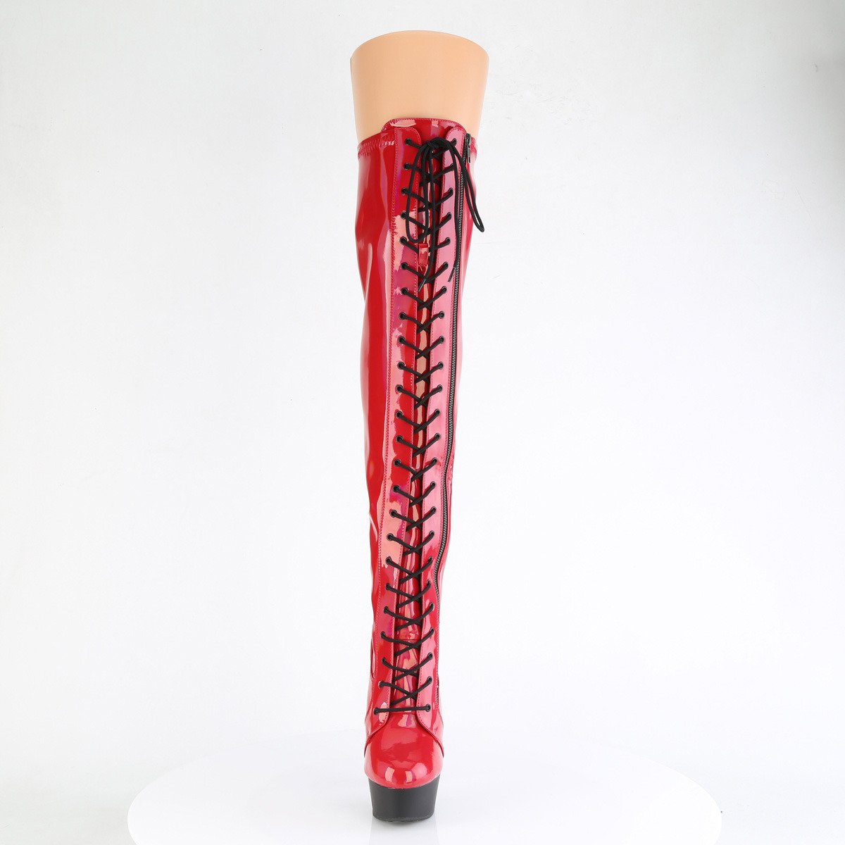 Pleaser Delight-3029 RHG/B - Shiny Red Platform High-Heel Thigh High Boots