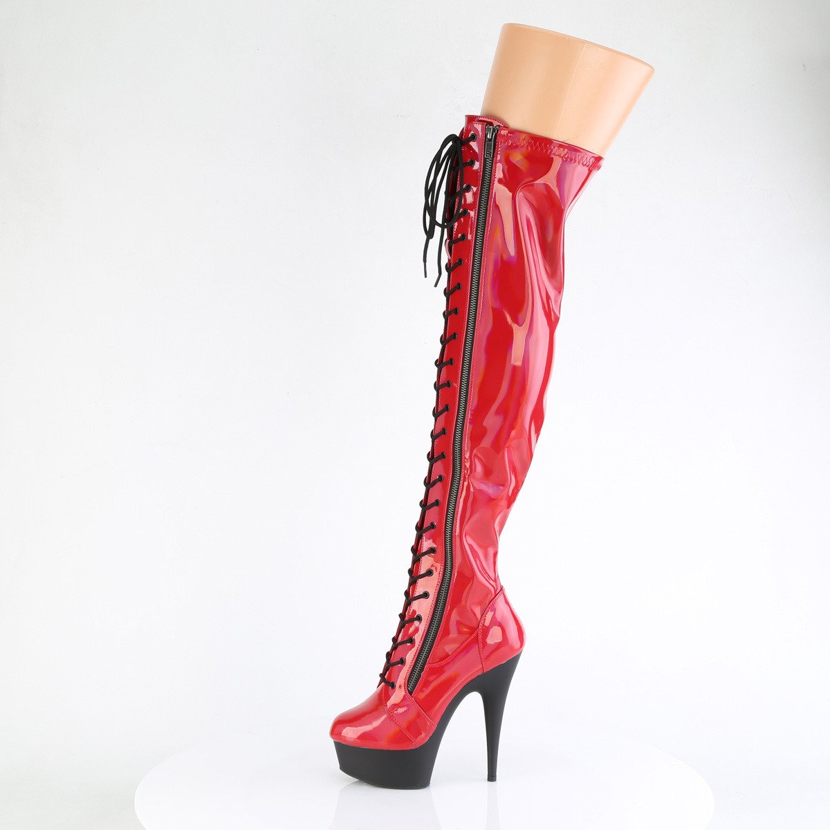 Pleaser Delight-3029 RHG/B - Shiny Red Platform High-Heel Thigh High Boots