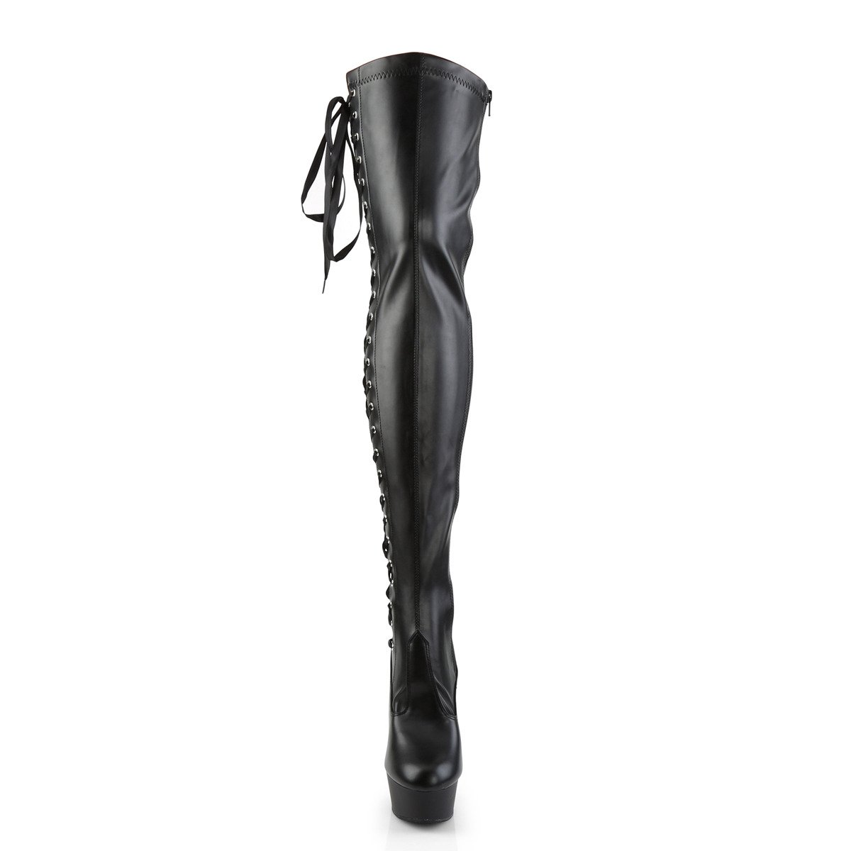 Pleaser Delight-3050 BPU/M - Black Platform High-Heel Thigh High Boots