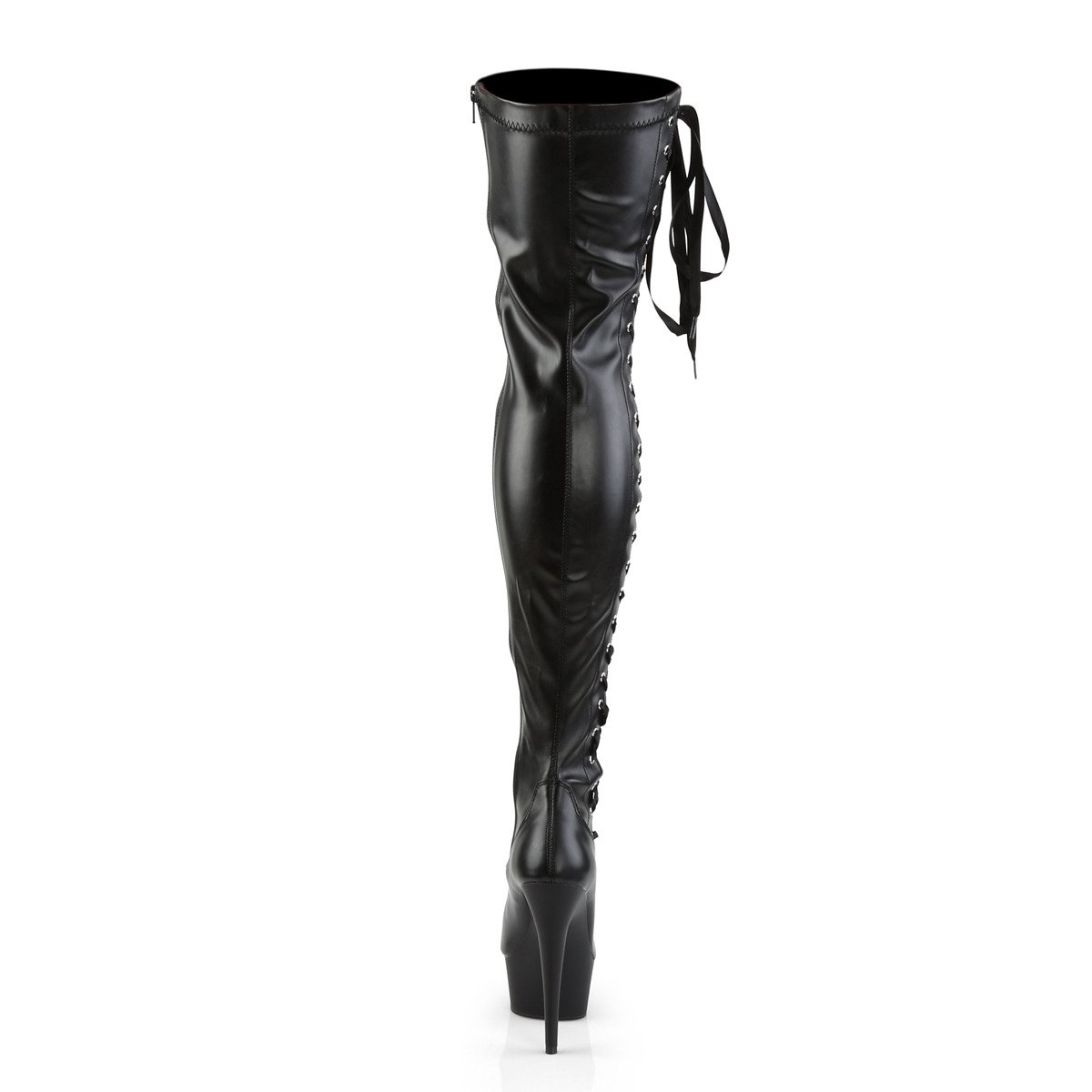Pleaser Delight-3050 BPU/M - Black Platform High-Heel Thigh High Boots