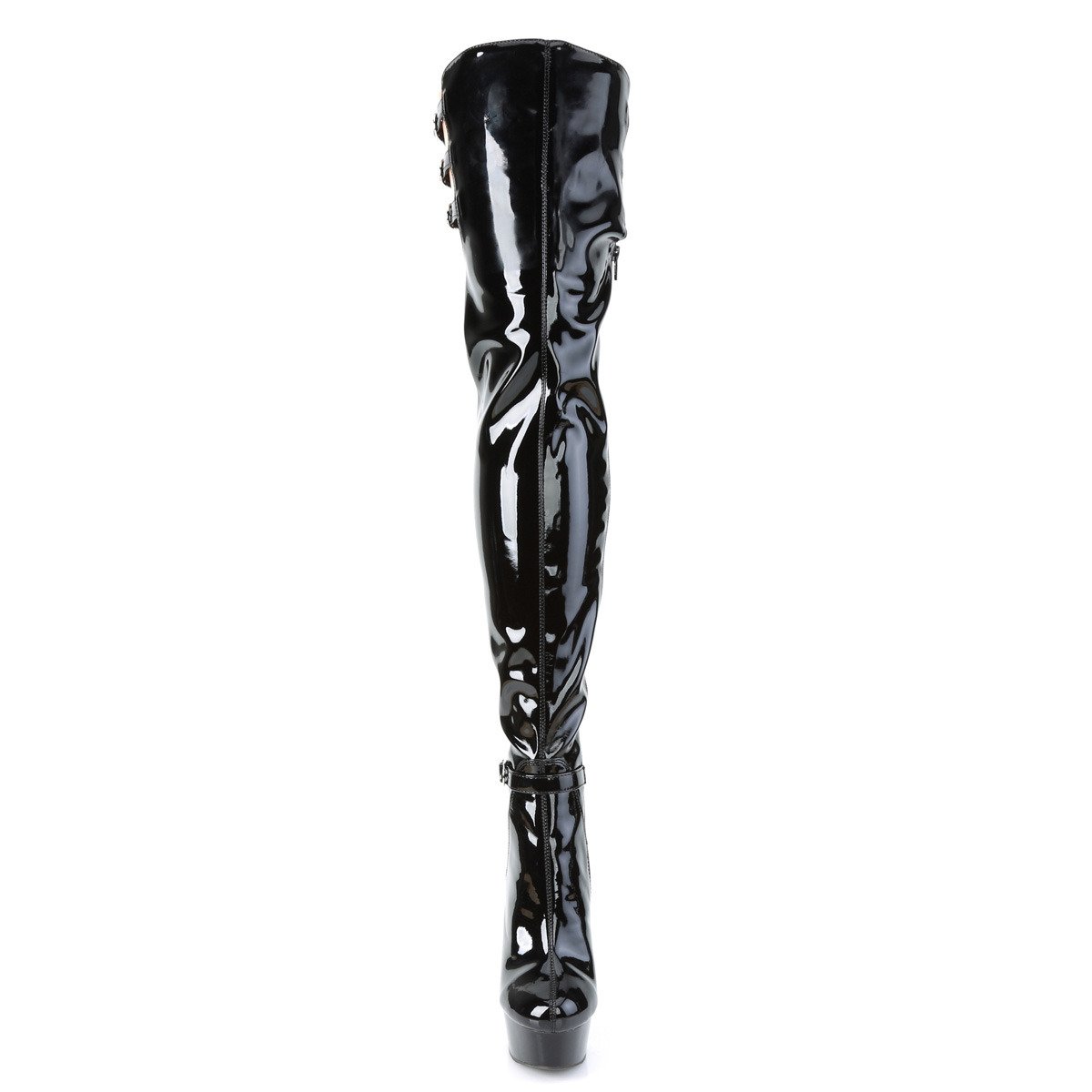 Pleaser Delight-3055 B/M - Shiny Black Platform High-Heel Thigh High Boots