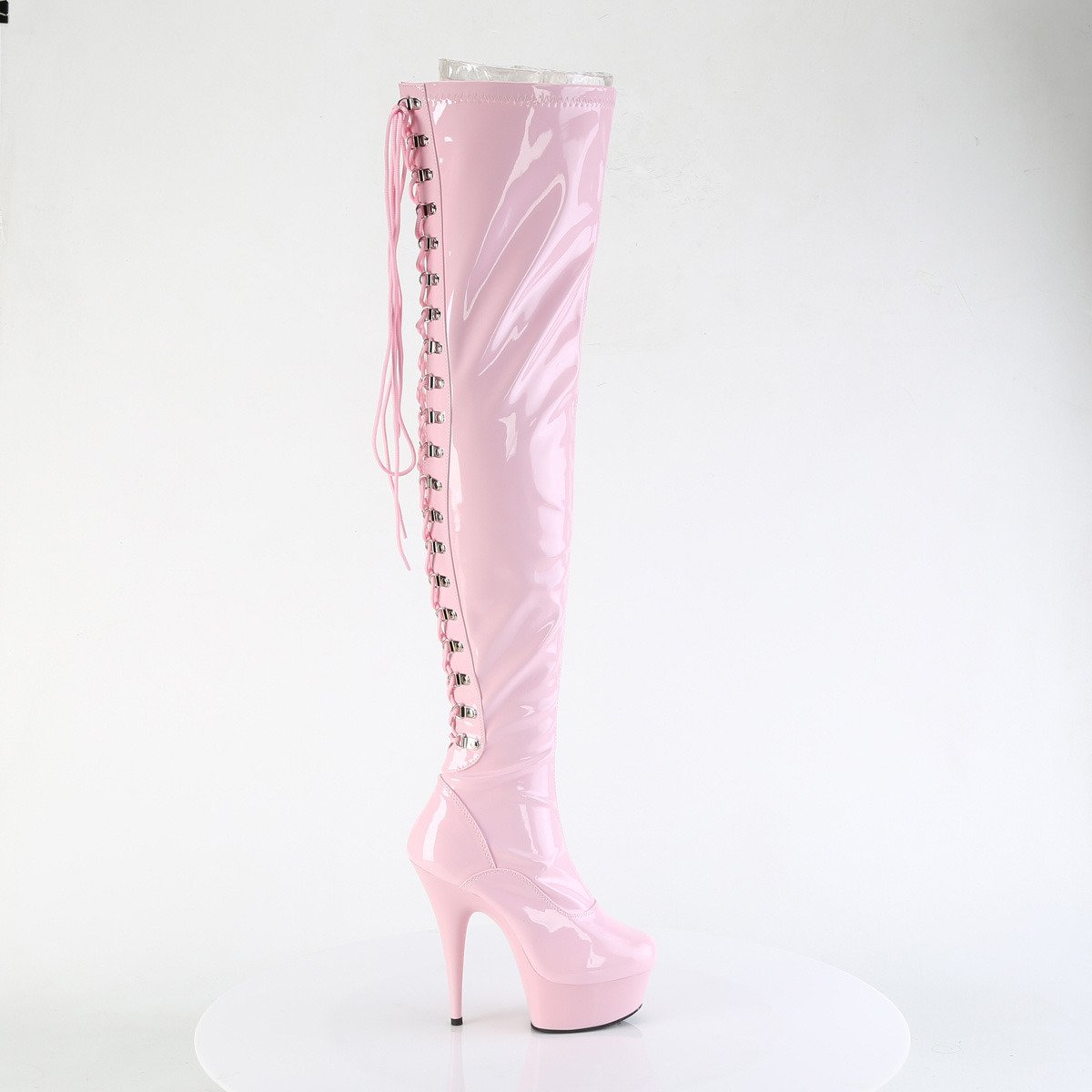 Pleaser Delight-3063 BP/M - Shiny Pink Platform High-Heel Thigh High Boots