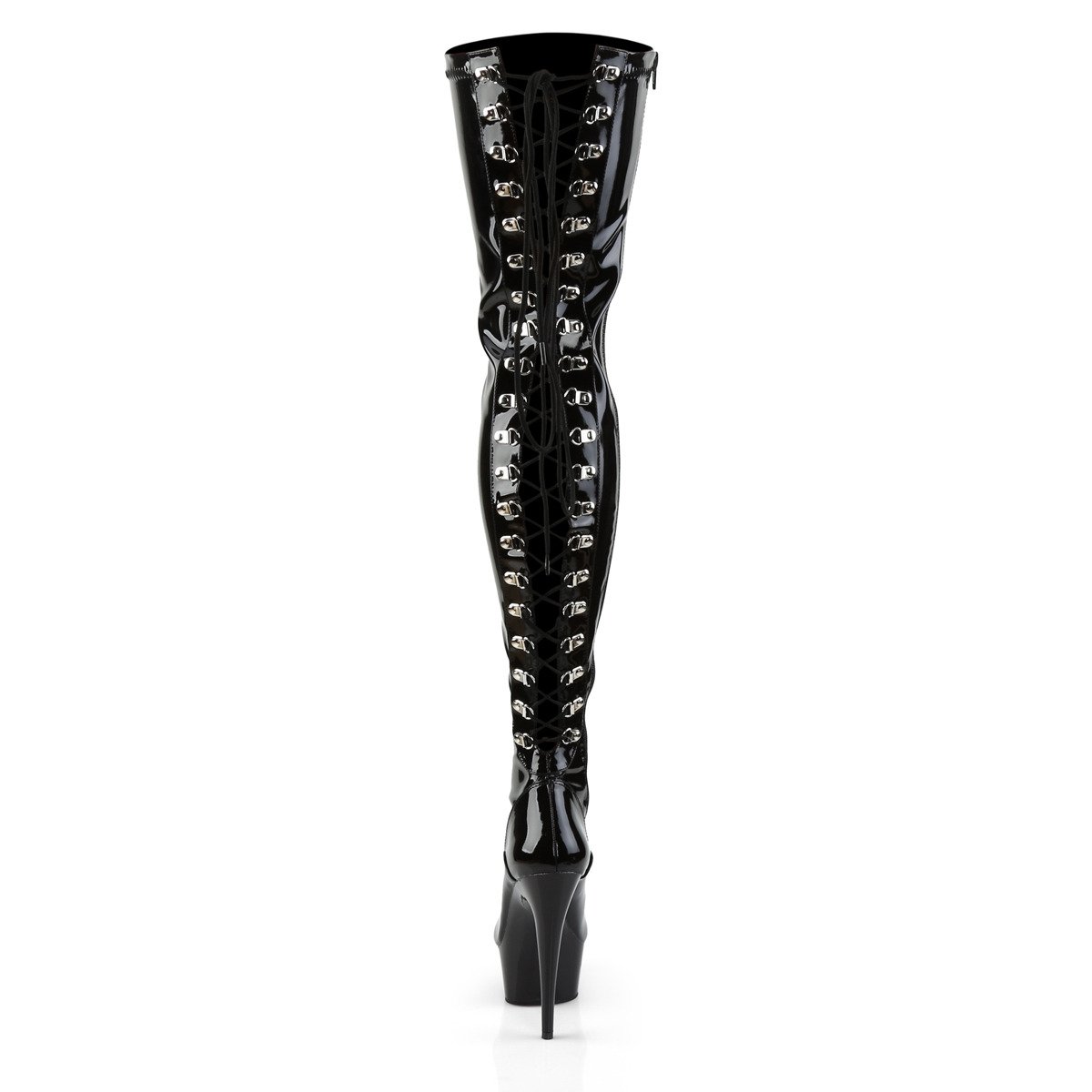 Pleaser Delight-3063 B/M - Shiny Black Platform High-Heel Thigh High Boots