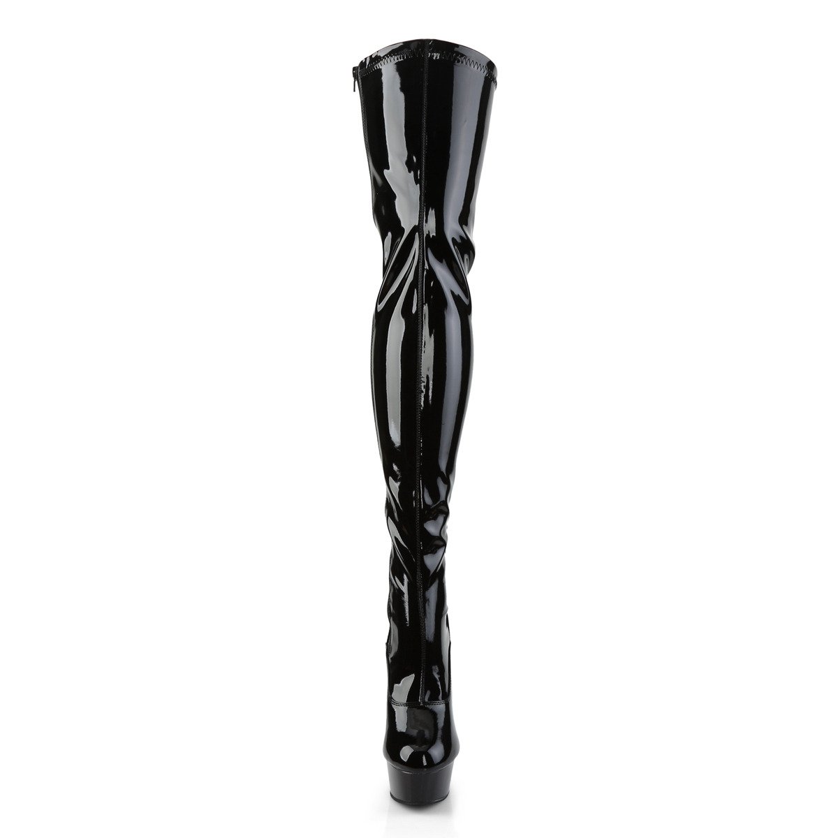Pleaser Delight-3063 B/M - Shiny Black Platform High-Heel Thigh High Boots