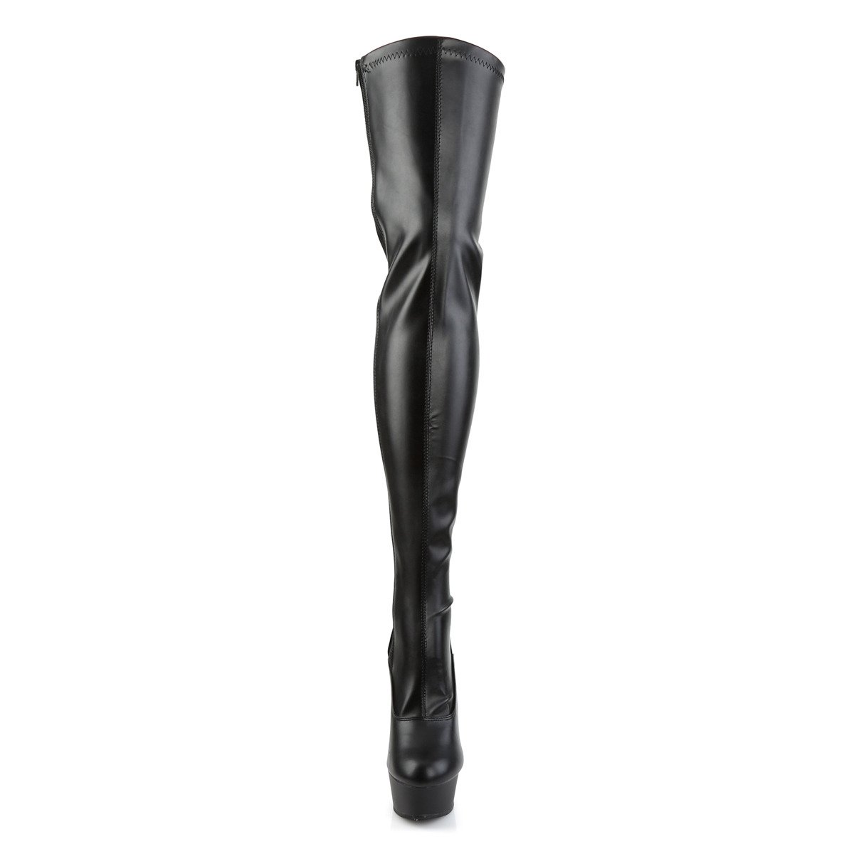 Pleaser Delight-3063 B/PU - Black Platform High-Heel Thigh High Boots