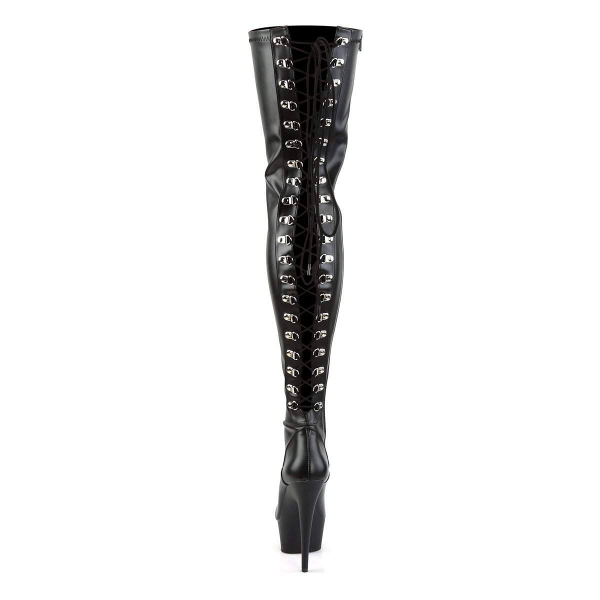 Pleaser Delight-3063 B/PU - Black Platform High-Heel Thigh High Boots