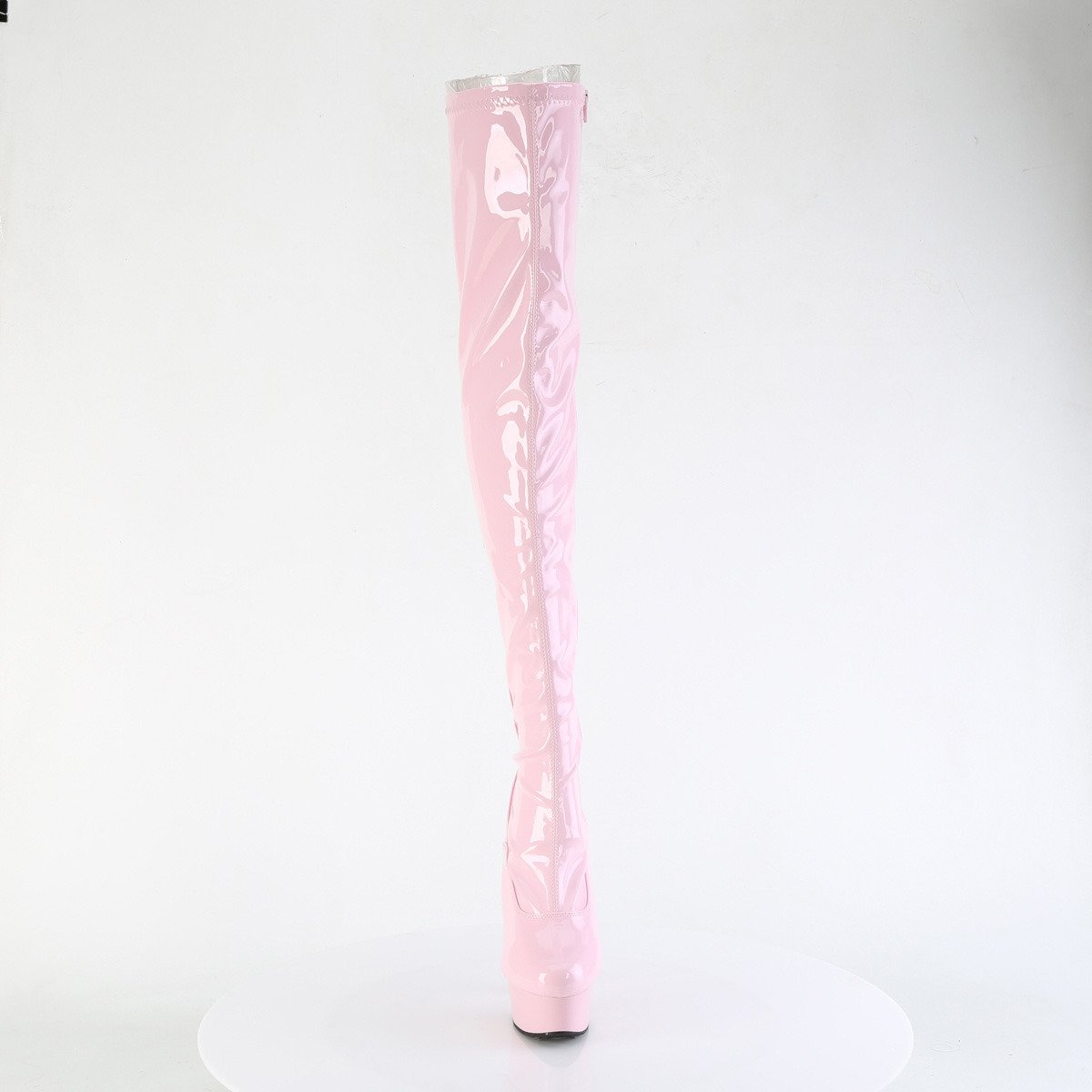 Pleaser Delight-3063 BP/M - Shiny Pink Platform High-Heel Thigh High Boots